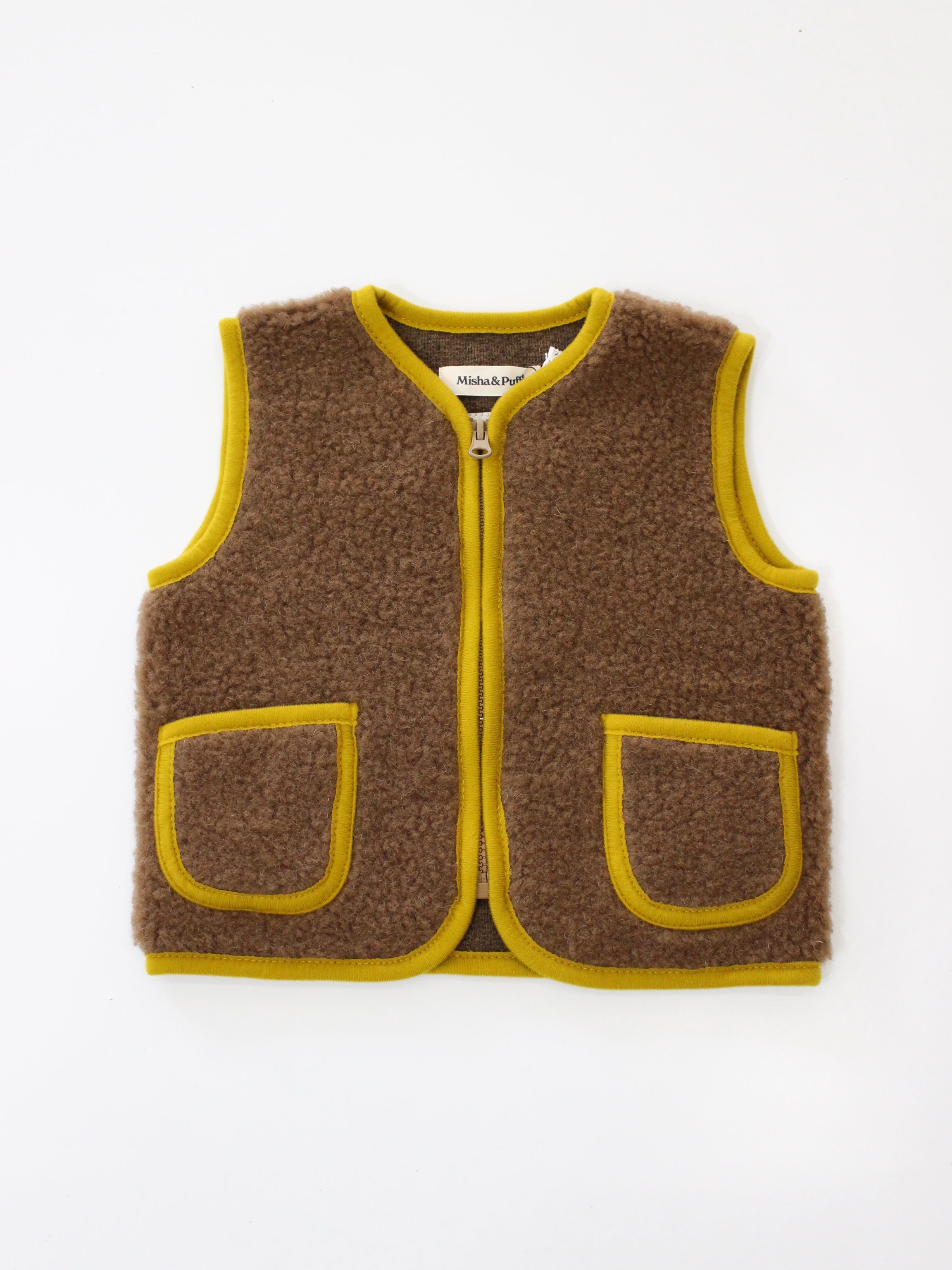Misha & Puff PEPITKO VEST TEDDY BROWN   26FA Drop2