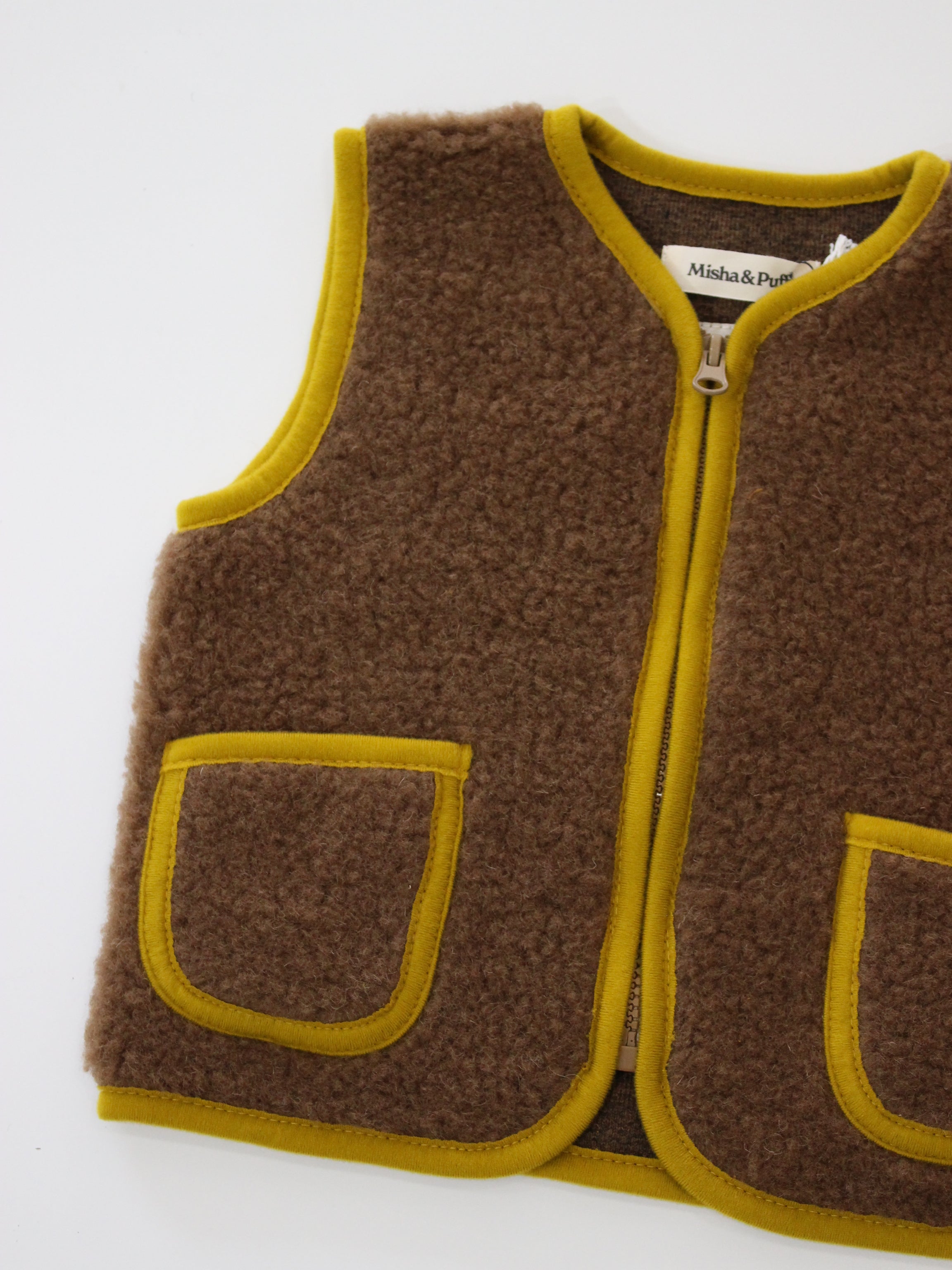 Misha & Puff PEPITKO VEST TEDDY BROWN   26FA Drop2