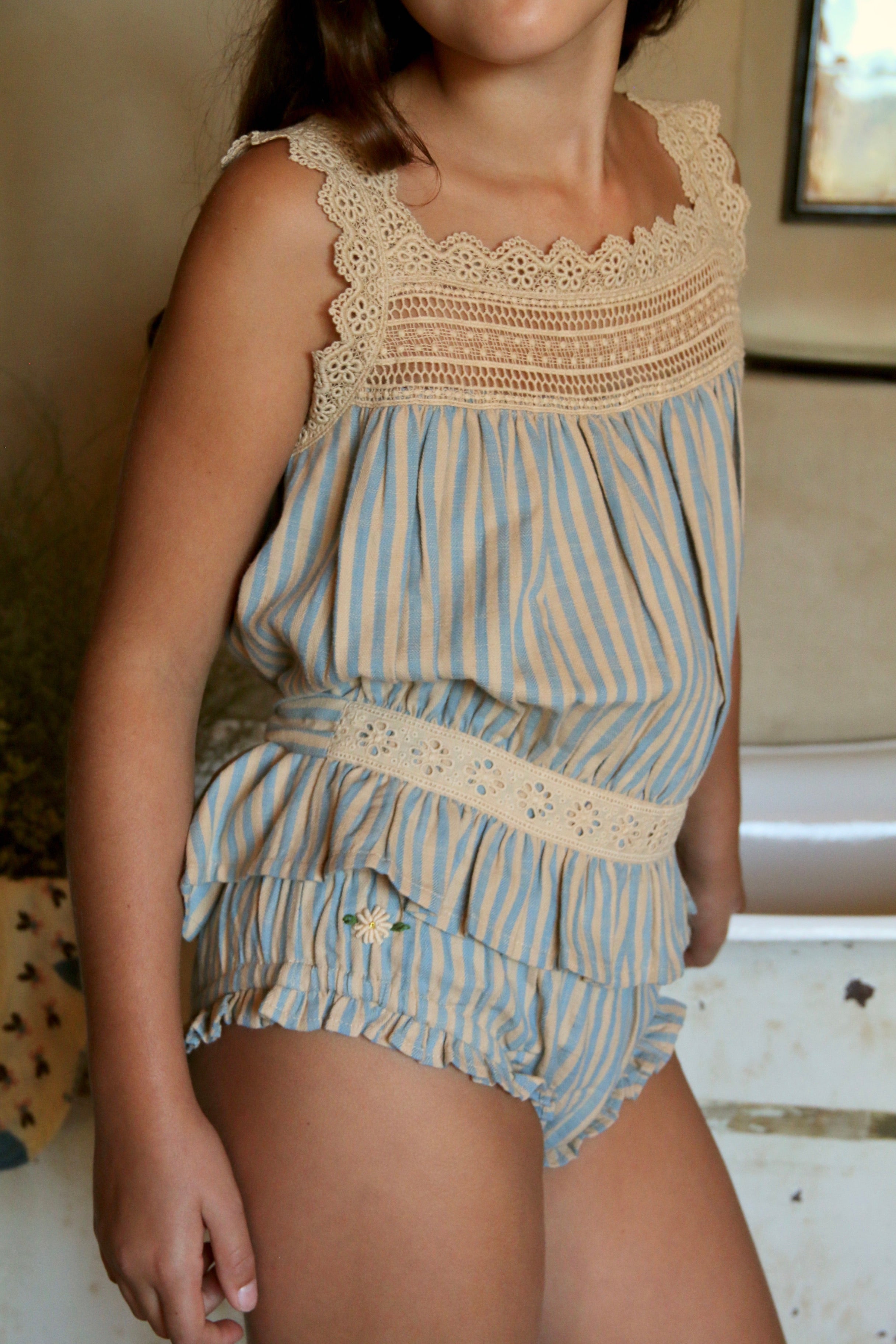 BONJOUR DIARY  Set - top & panty Blue transat stripe