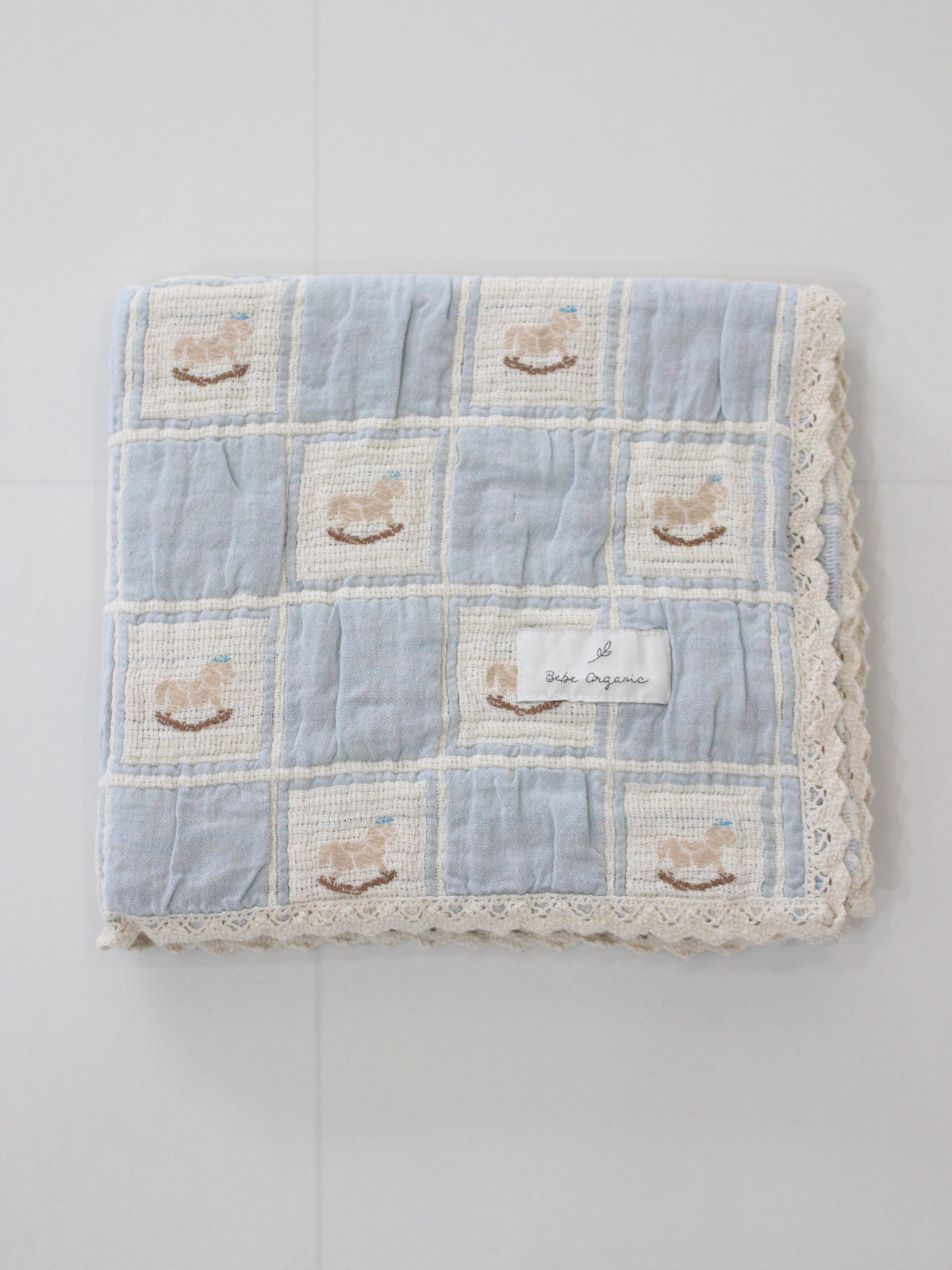 Bebe Organic  Rocking Horse Blanket  Blue Patchwork