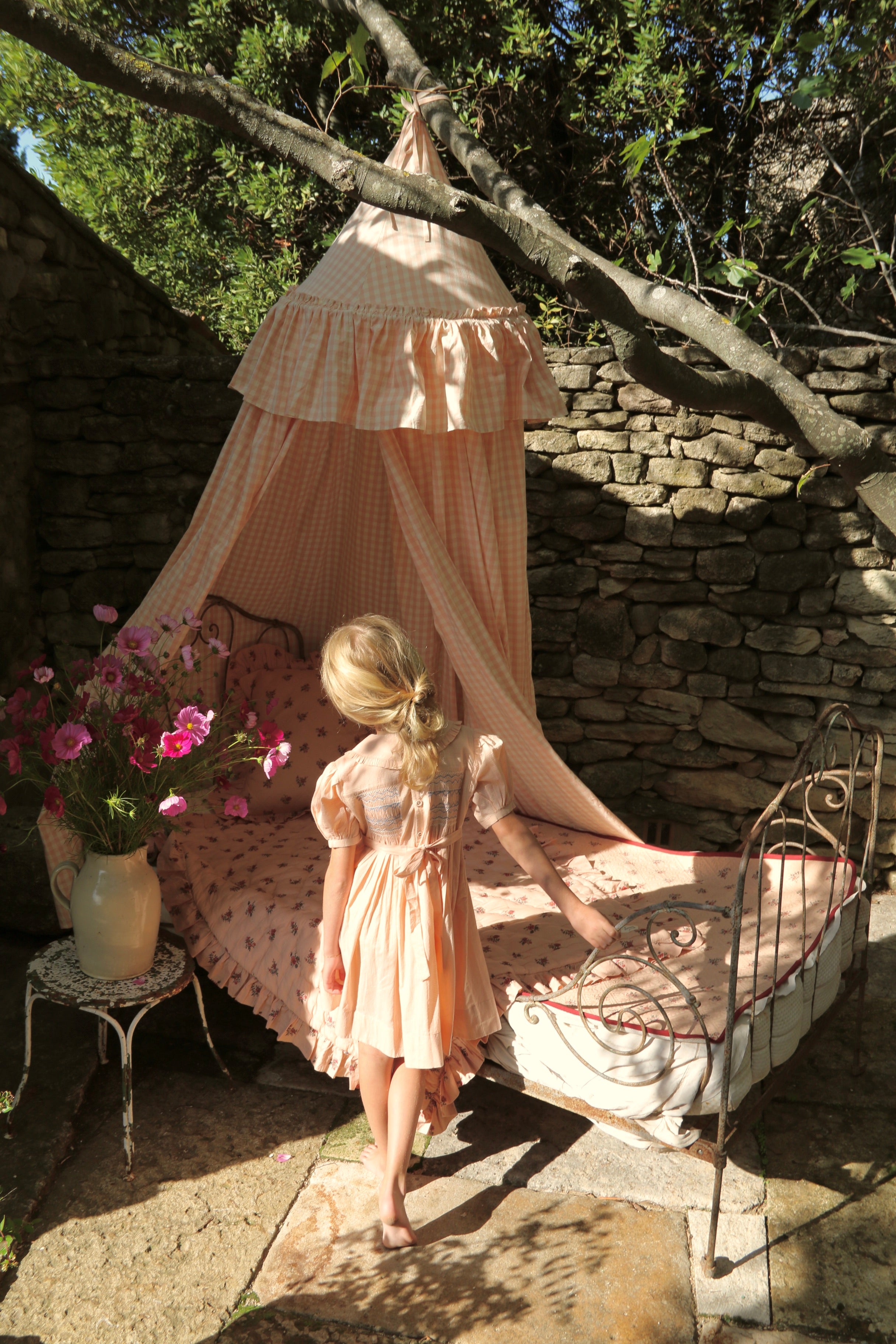 BONJOUR DIARY Handsmock dress Pink check voile