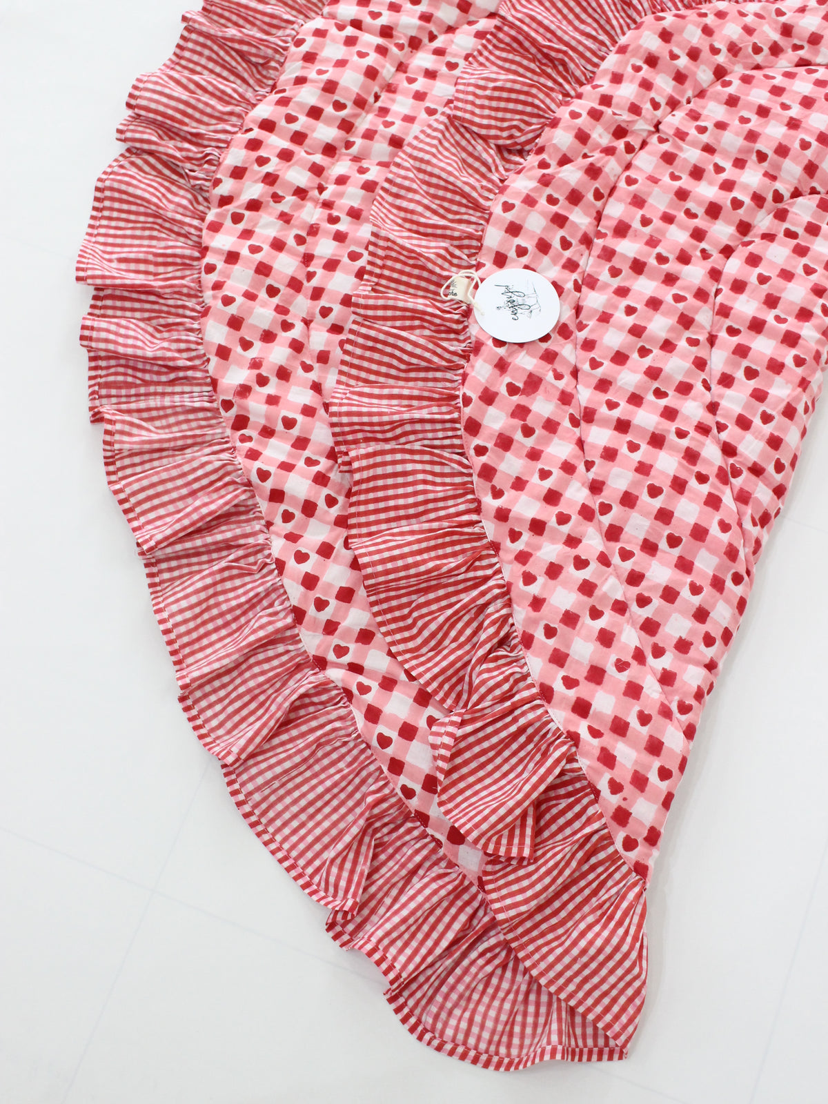 saruche  Heart Frill Mat　Red Heart Checks