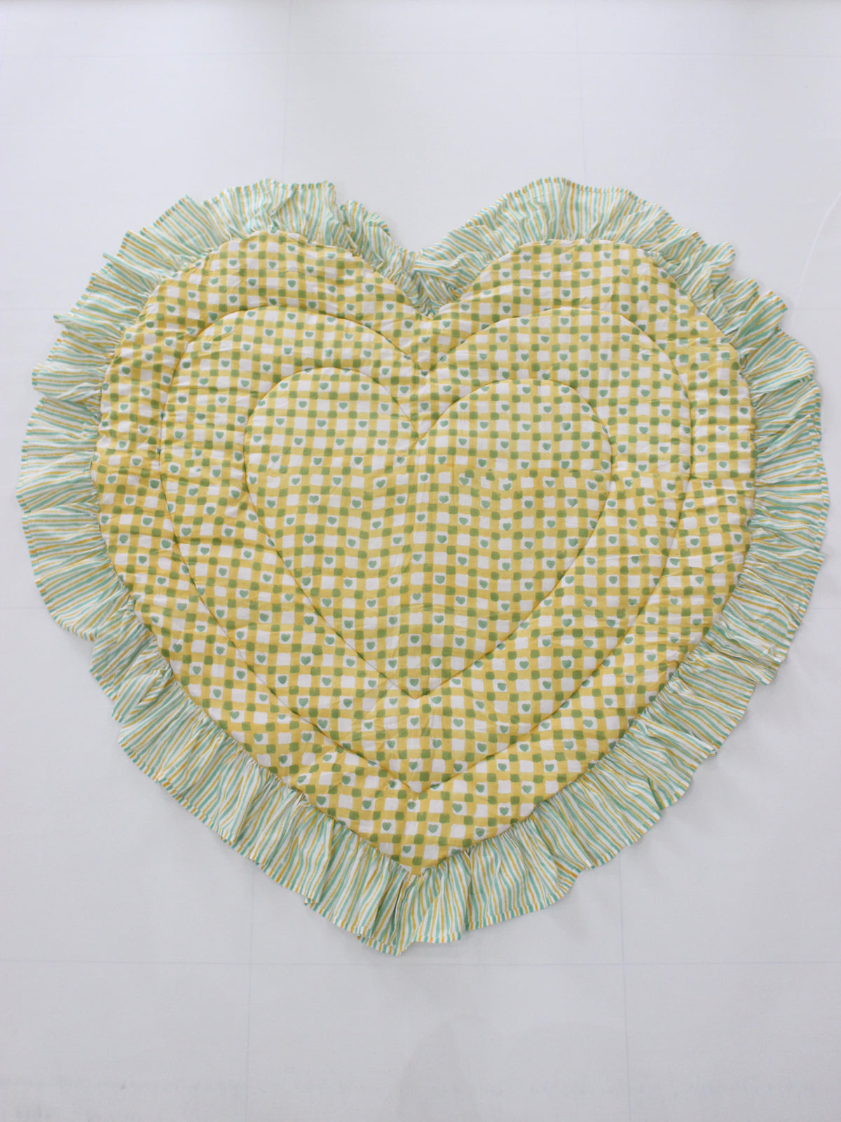 saruche  Heart Frill Mat　Yellow Heart Checks