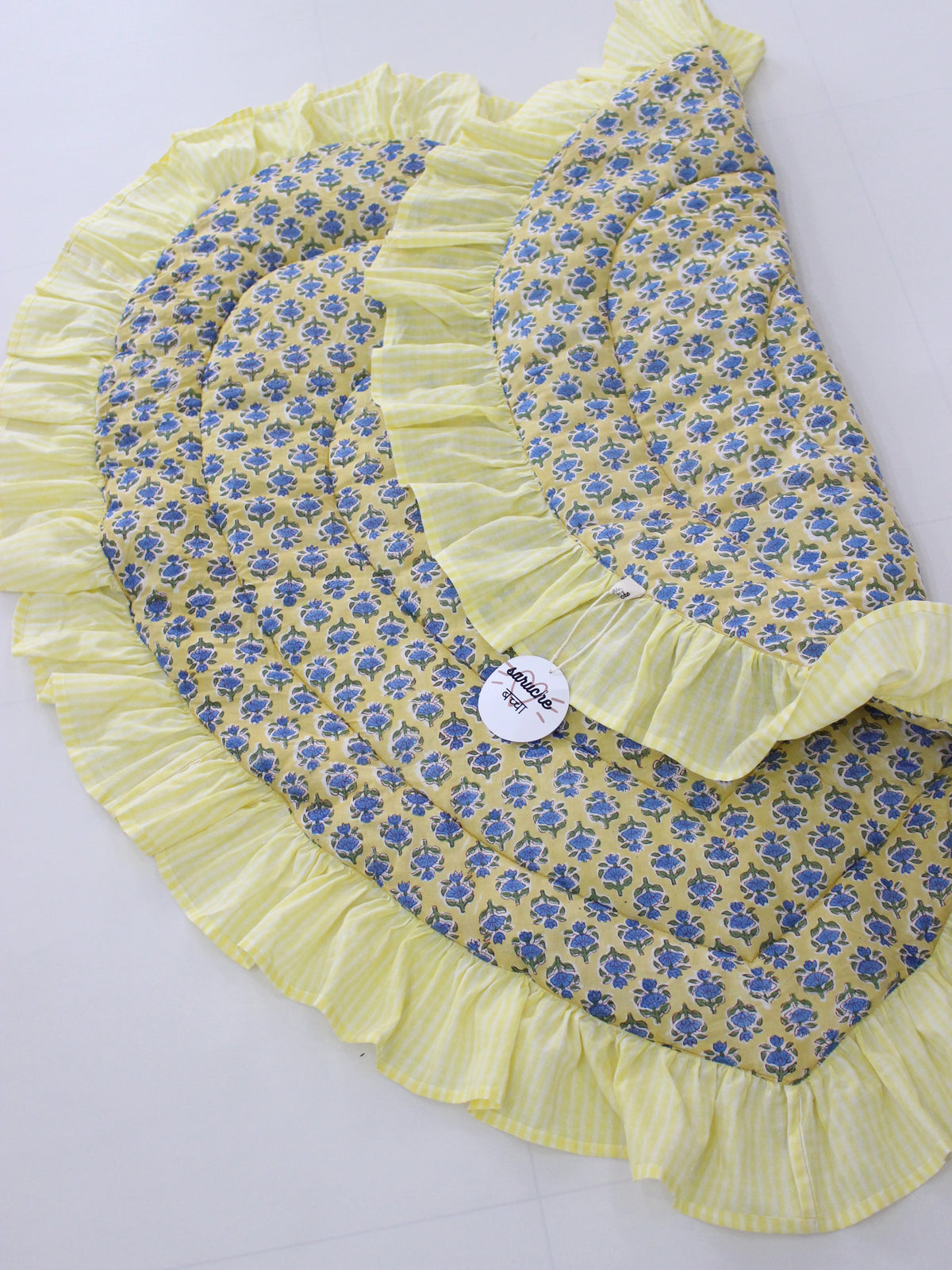 saruche  Heart Frill Mat　Yellow and Blue Flower
