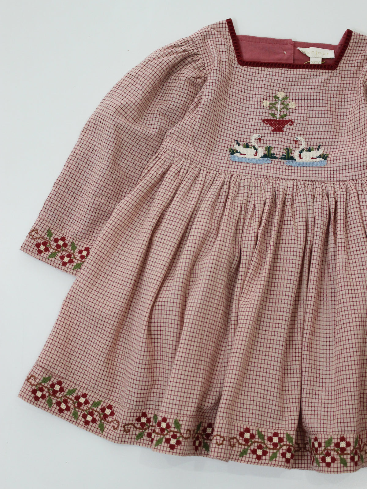 BONJOUR DIARY  Embroidered dress Nude check