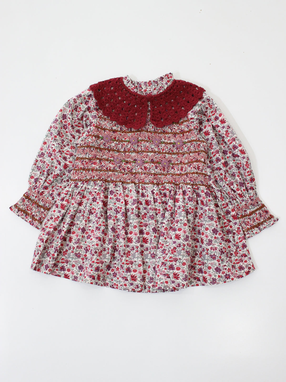 BONJOUR DIARY  Handsmock blouse with collar Flowers field print