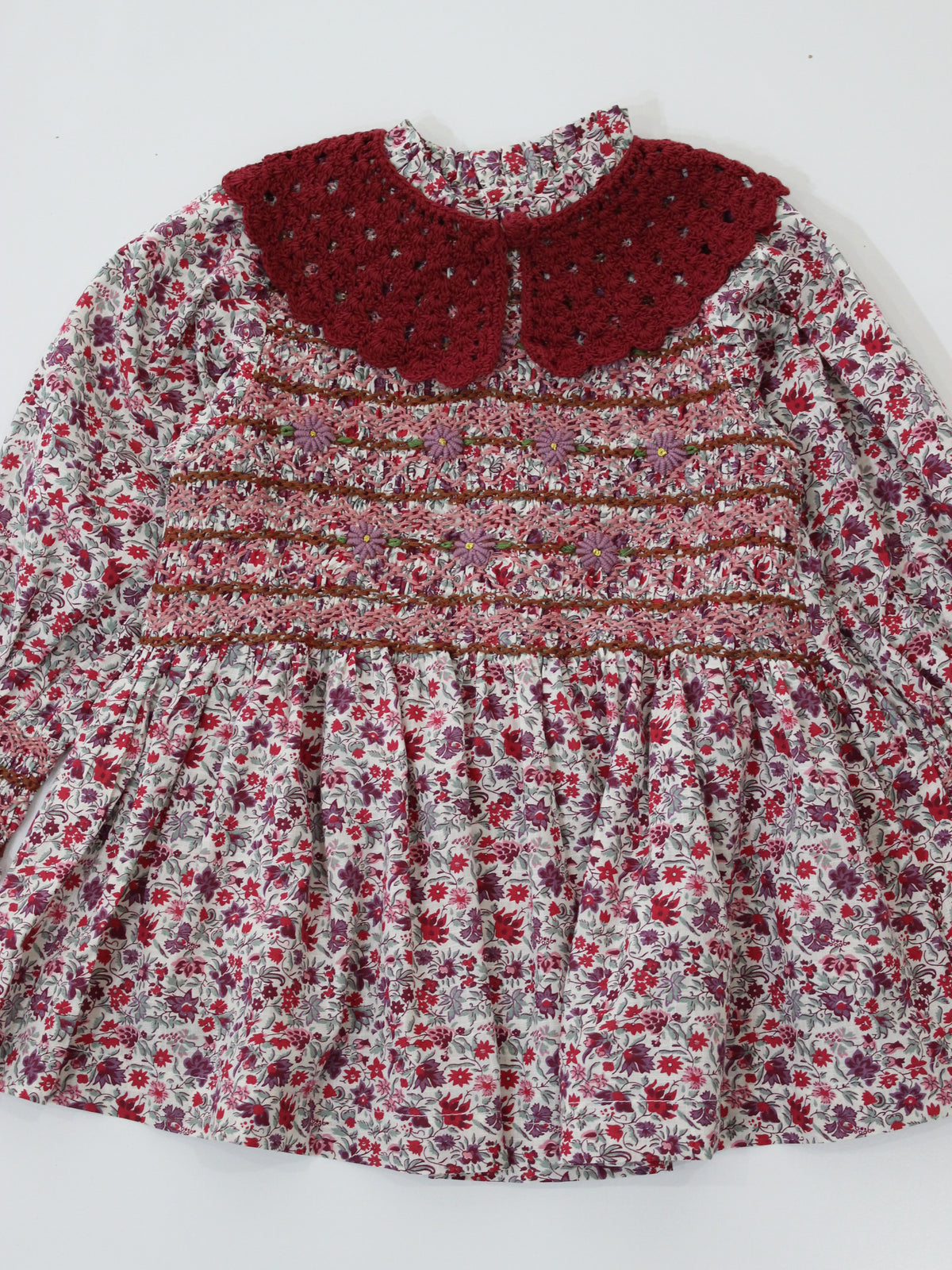 BONJOUR DIARY  Handsmock blouse with collar Flowers field print