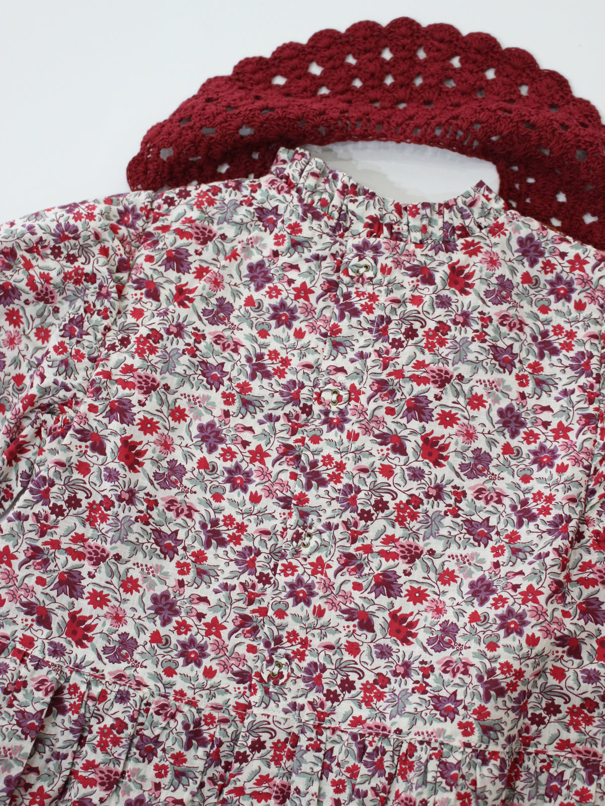 BONJOUR DIARY  Handsmock blouse with collar Flowers field print