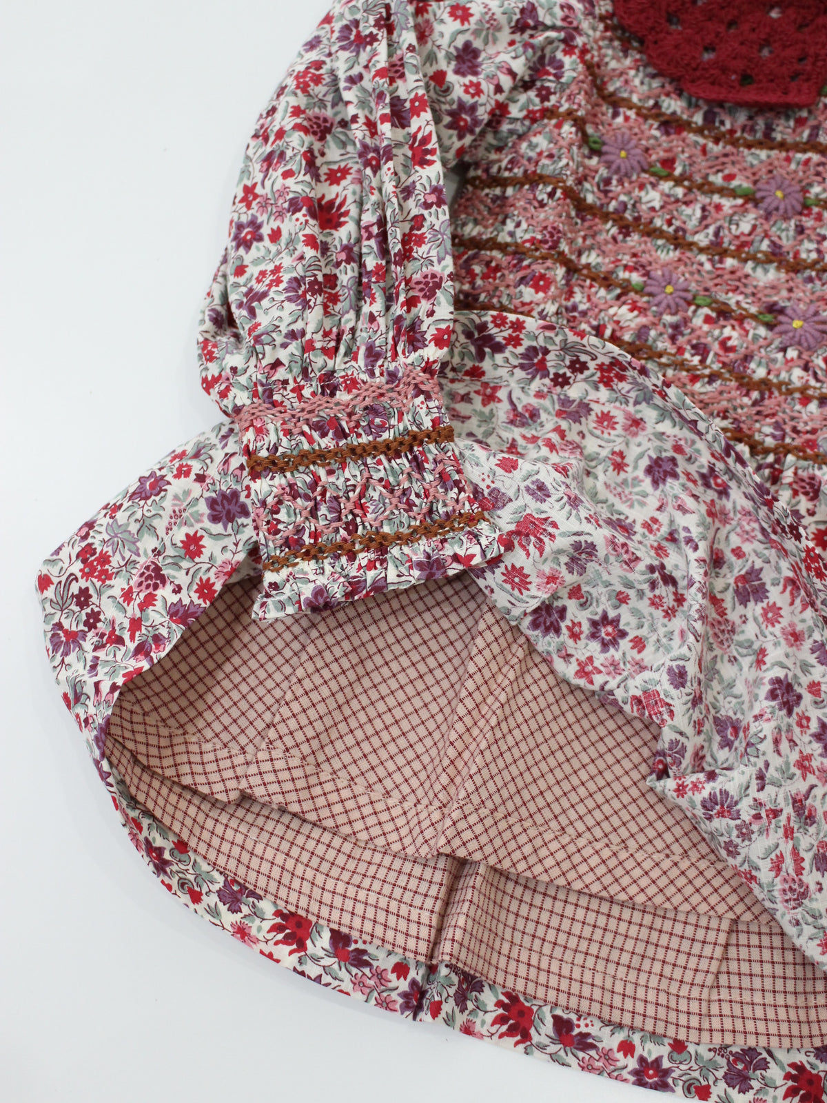 BONJOUR DIARY  Handsmock blouse with collar Flowers field print