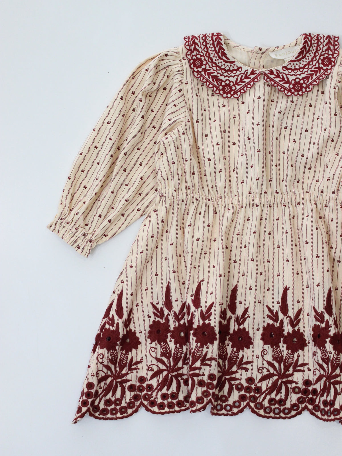 BONJOUR DIARY  Embroidered dress Provencal print - denim eyelette
