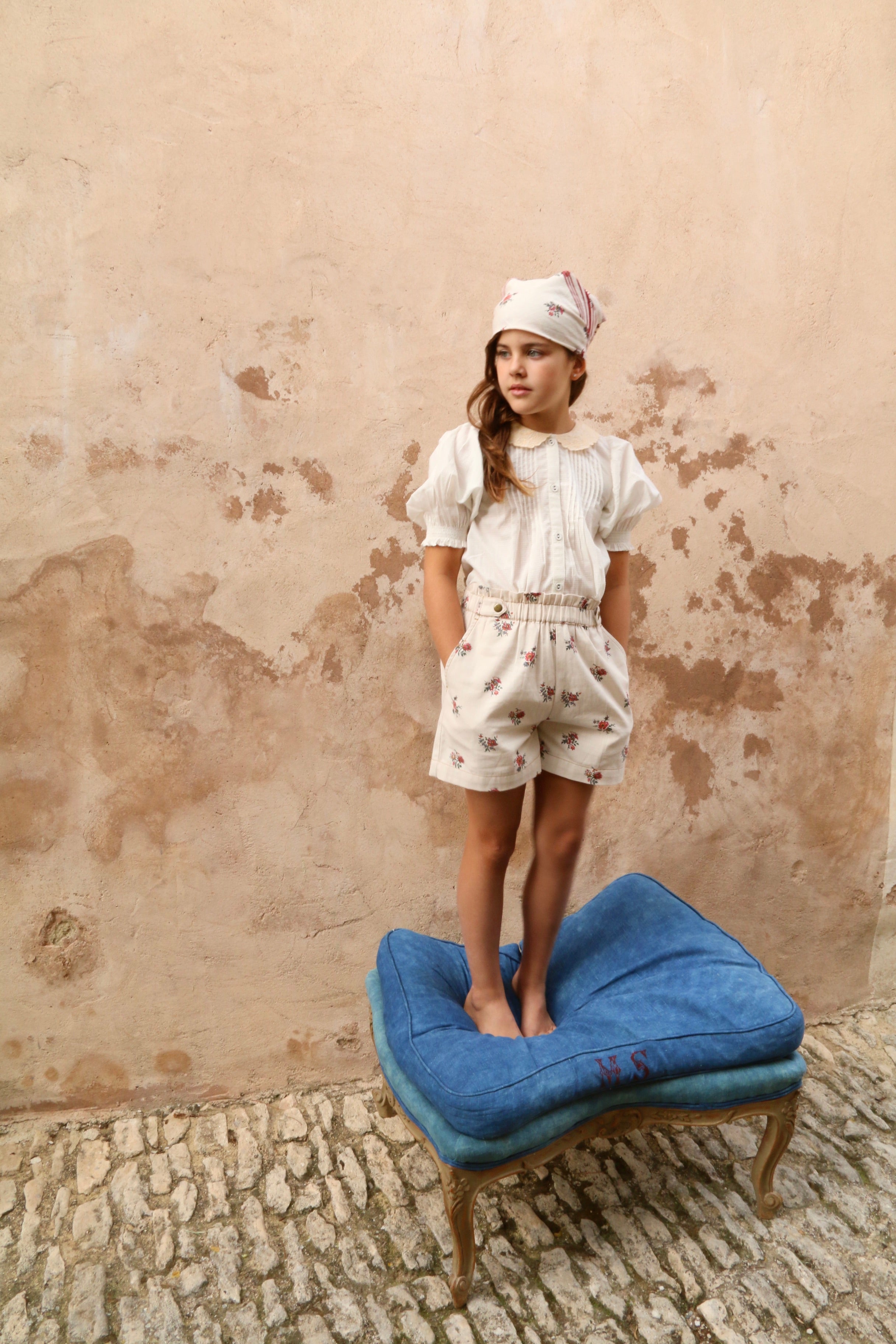 BONJOUR DIARY   Shorts with scarf Garden flowers print - Denim