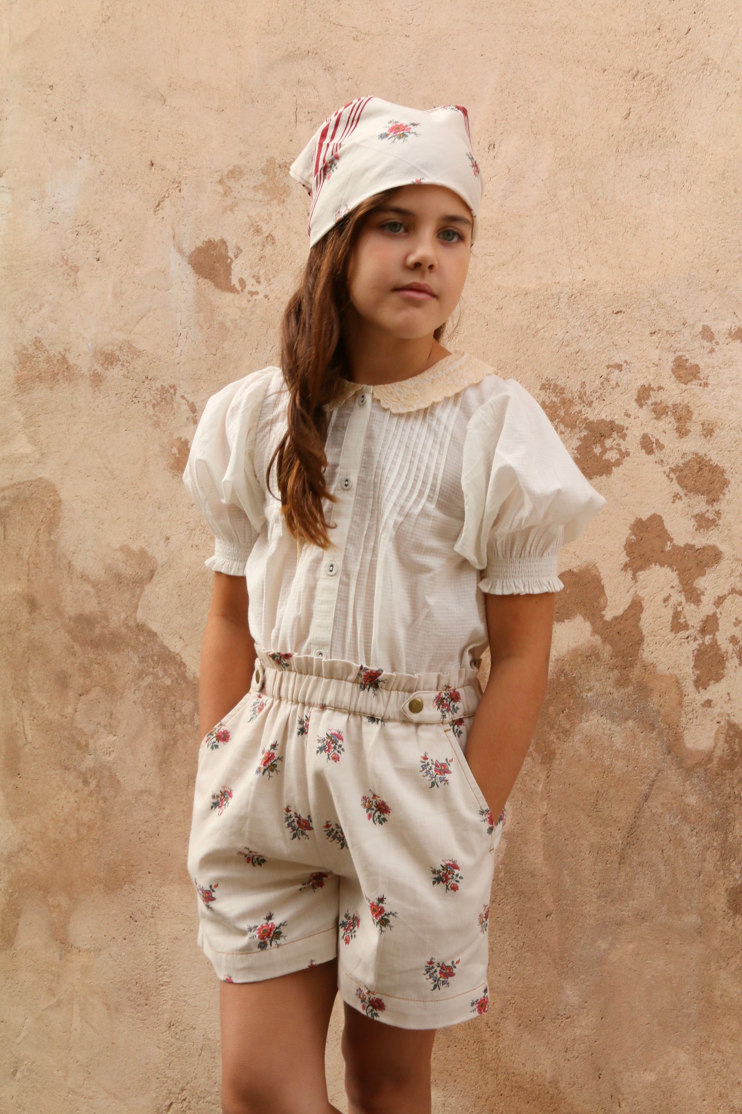 BONJOUR DIARY   Shorts with scarf Garden flowers print - Denim