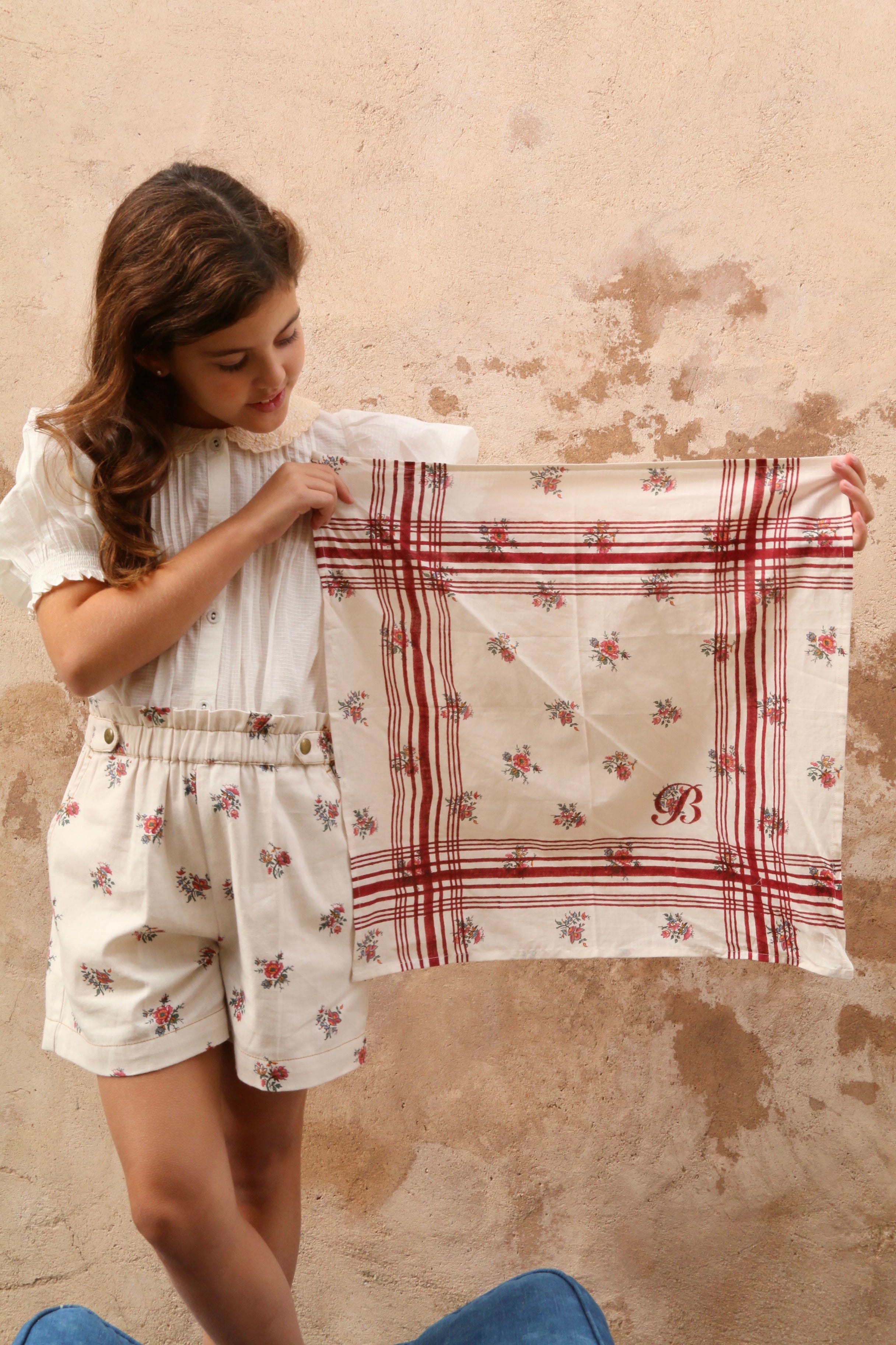 BONJOUR DIARY   Shorts with scarf Garden flowers print - Denim