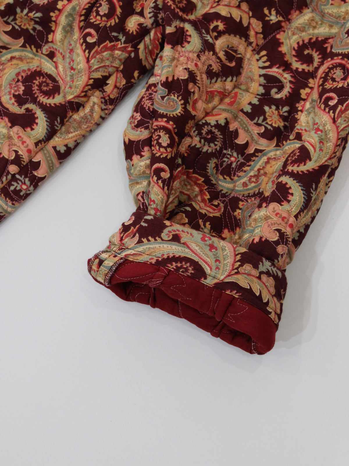 BONJOUR DIARYか  Quilted pant Burgundy cashmere print - organic slub