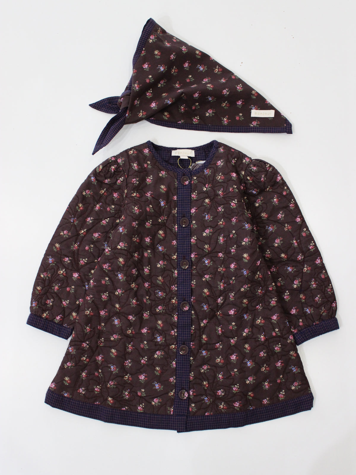 BONJOUR DIARY  Quilted dress coat with scarf Little bouquet print
