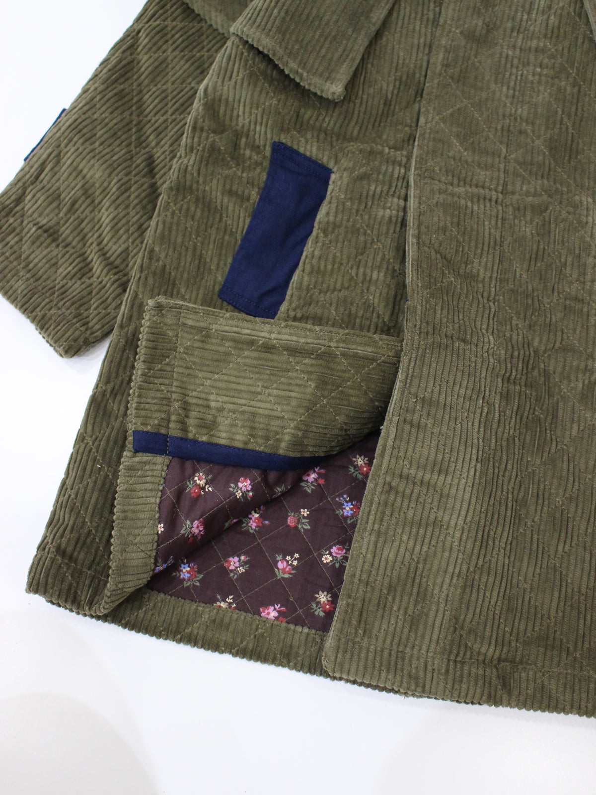 BONJOUR DIARY  Trench coat with cape Kaki corduroy / Navy denim collar