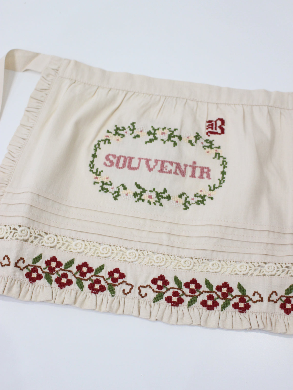 BONJOUR DIARY  Apron with multi color embIvory denim