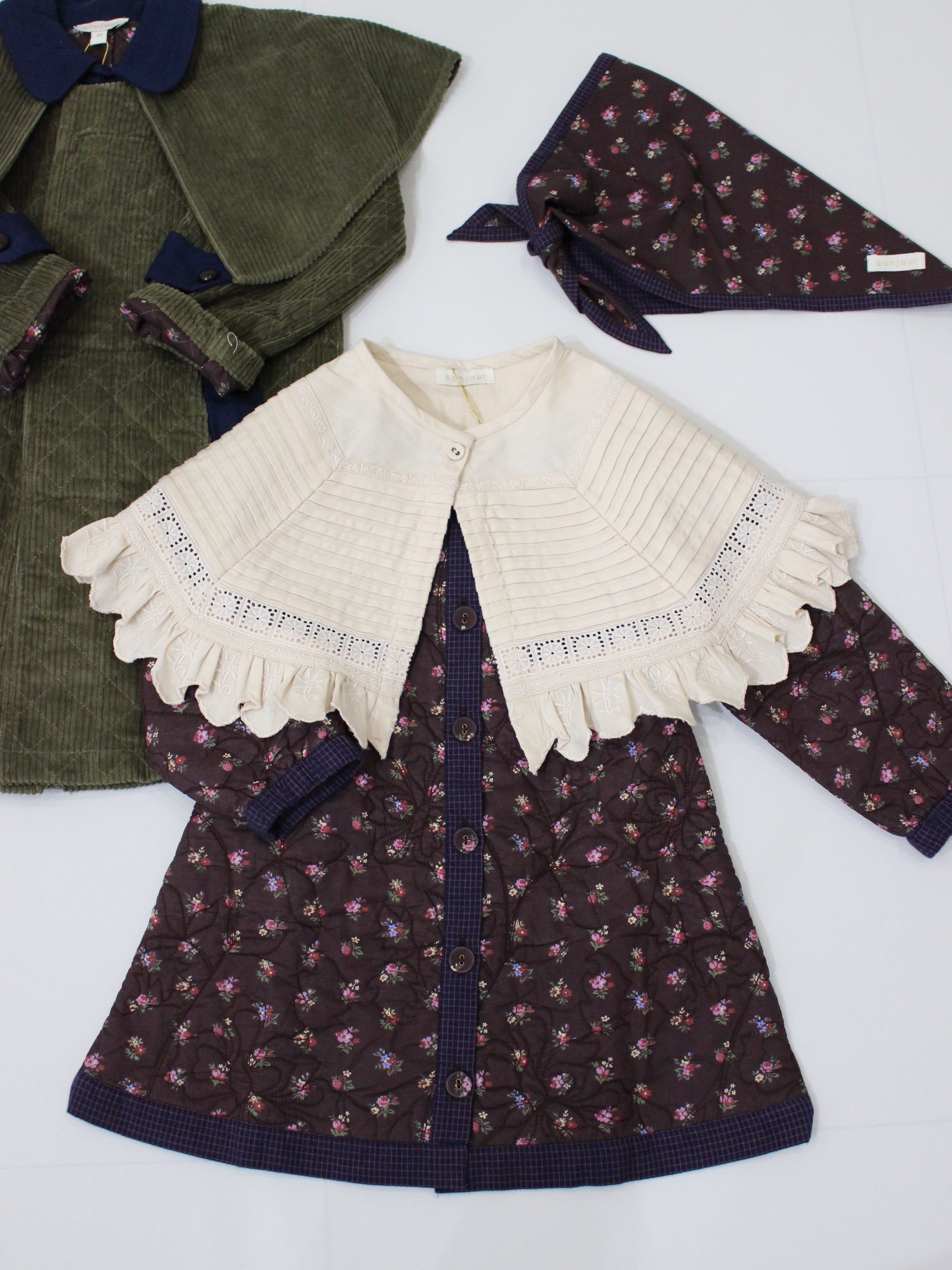 BONJOUR DIARY Quilted dress coat with scarf リバーシブルコート