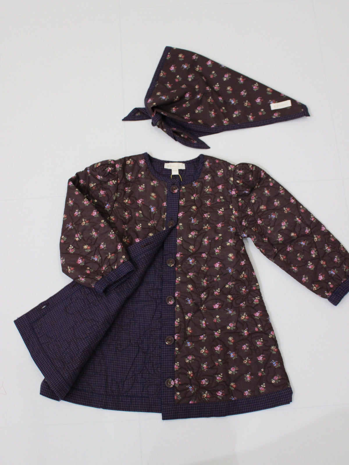BONJOUR DIARY  Quilted dress coat with scarf Little bouquet print