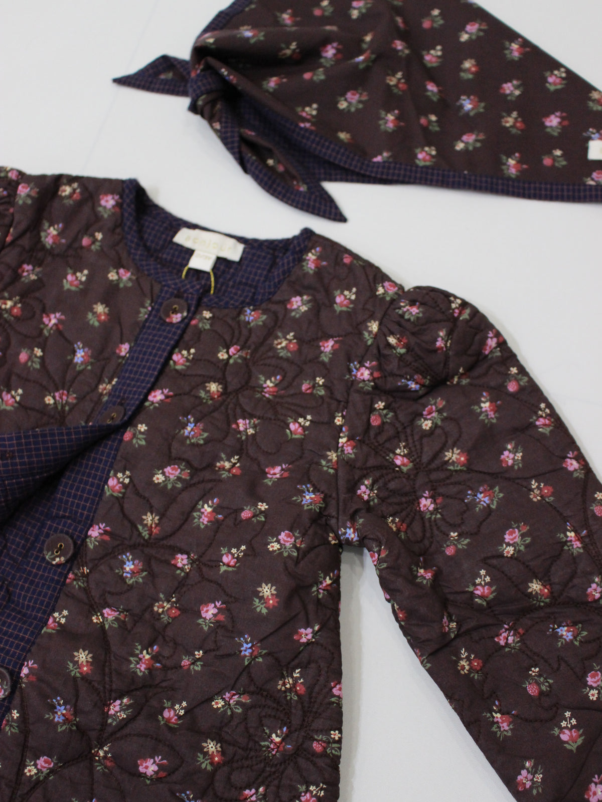 BONJOUR DIARY  Quilted dress coat with scarf Little bouquet print