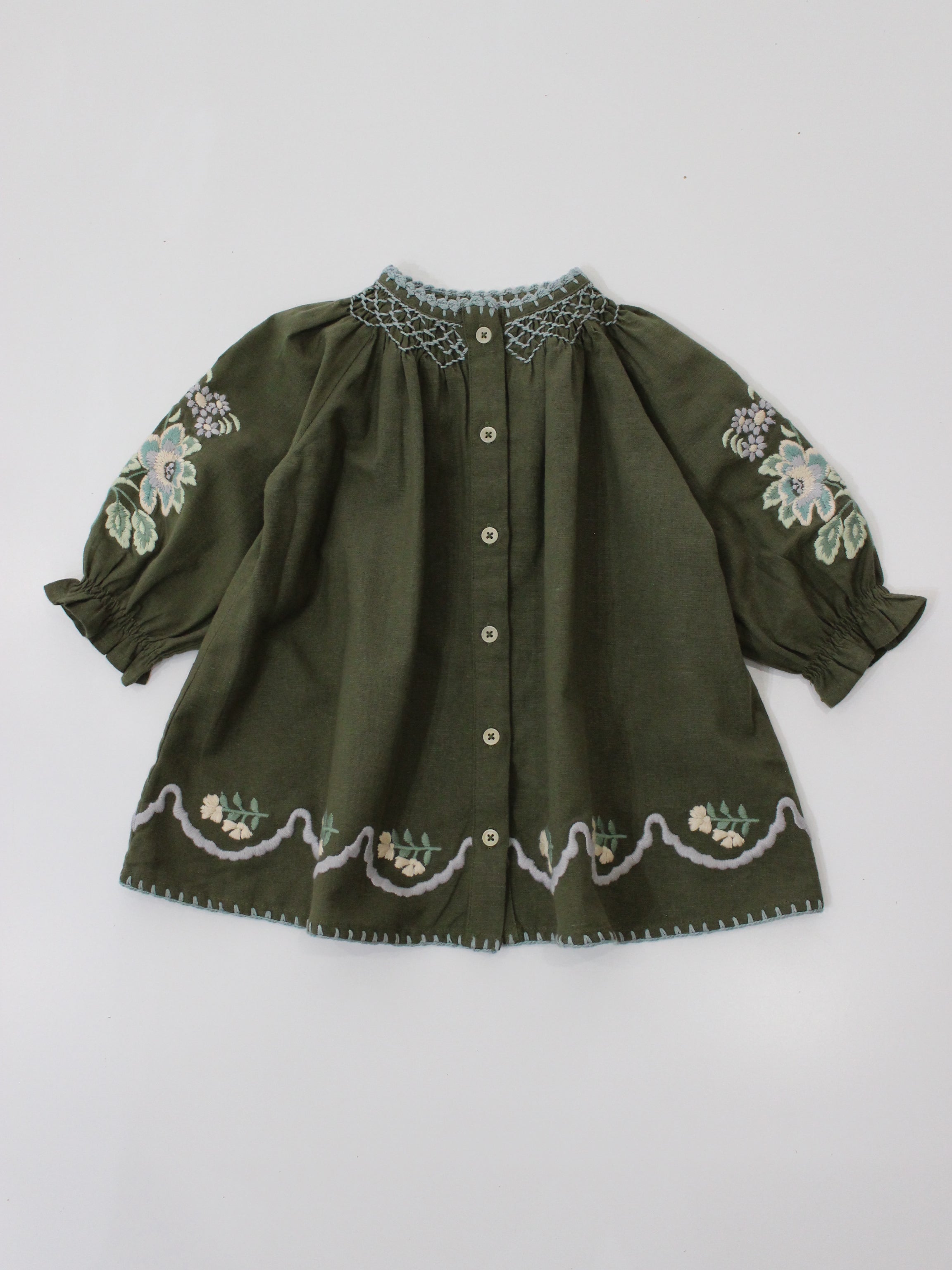 APOLINA BABY CARINA EMBROIDERED SMOCK - FOREST