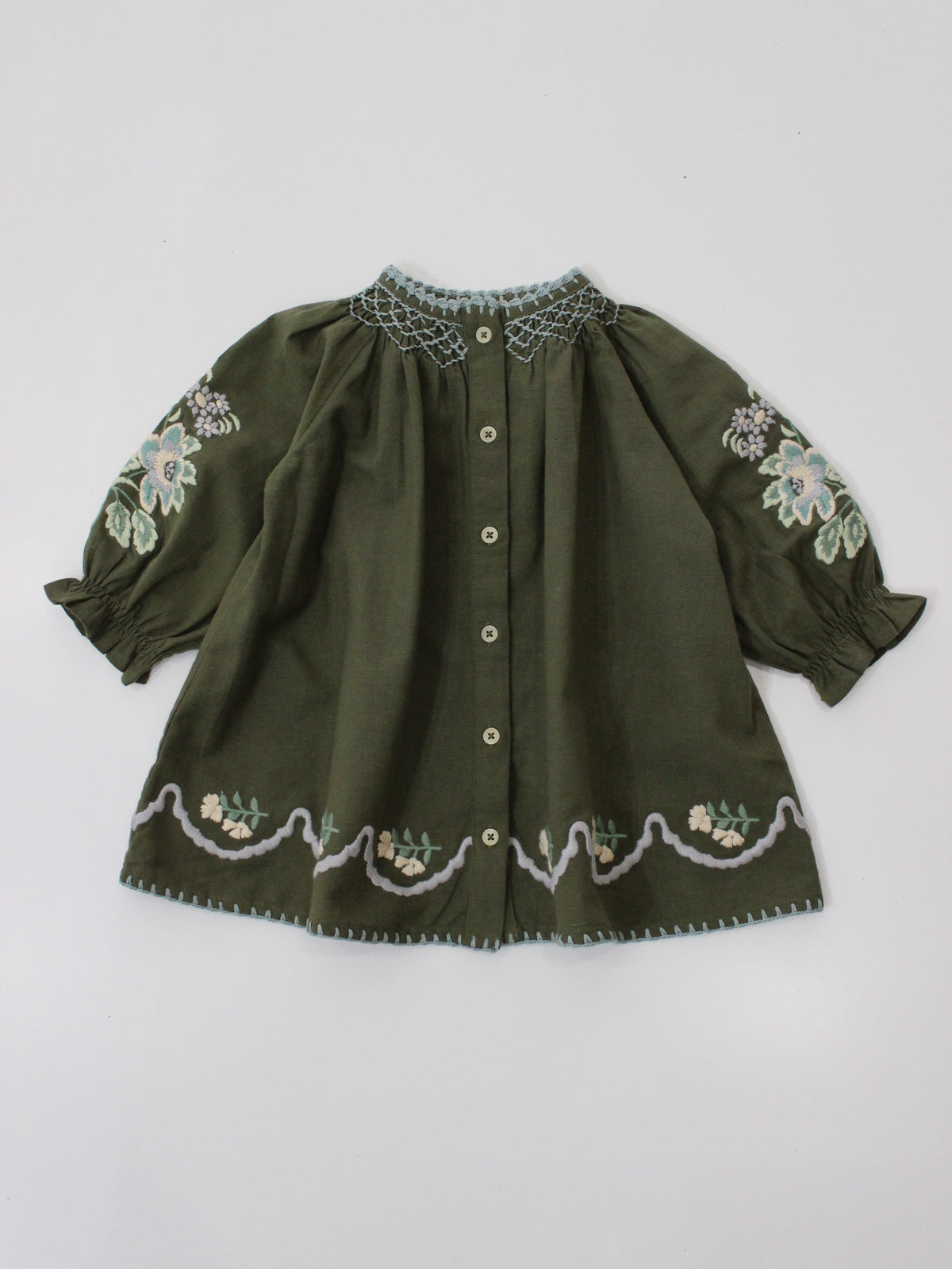 APOLINA  BABY CARINA EMBROIDERED SMOCK - FOREST