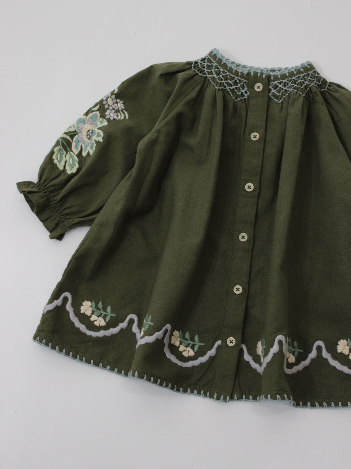 APOLINA  BABY CARINA EMBROIDERED SMOCK - FOREST