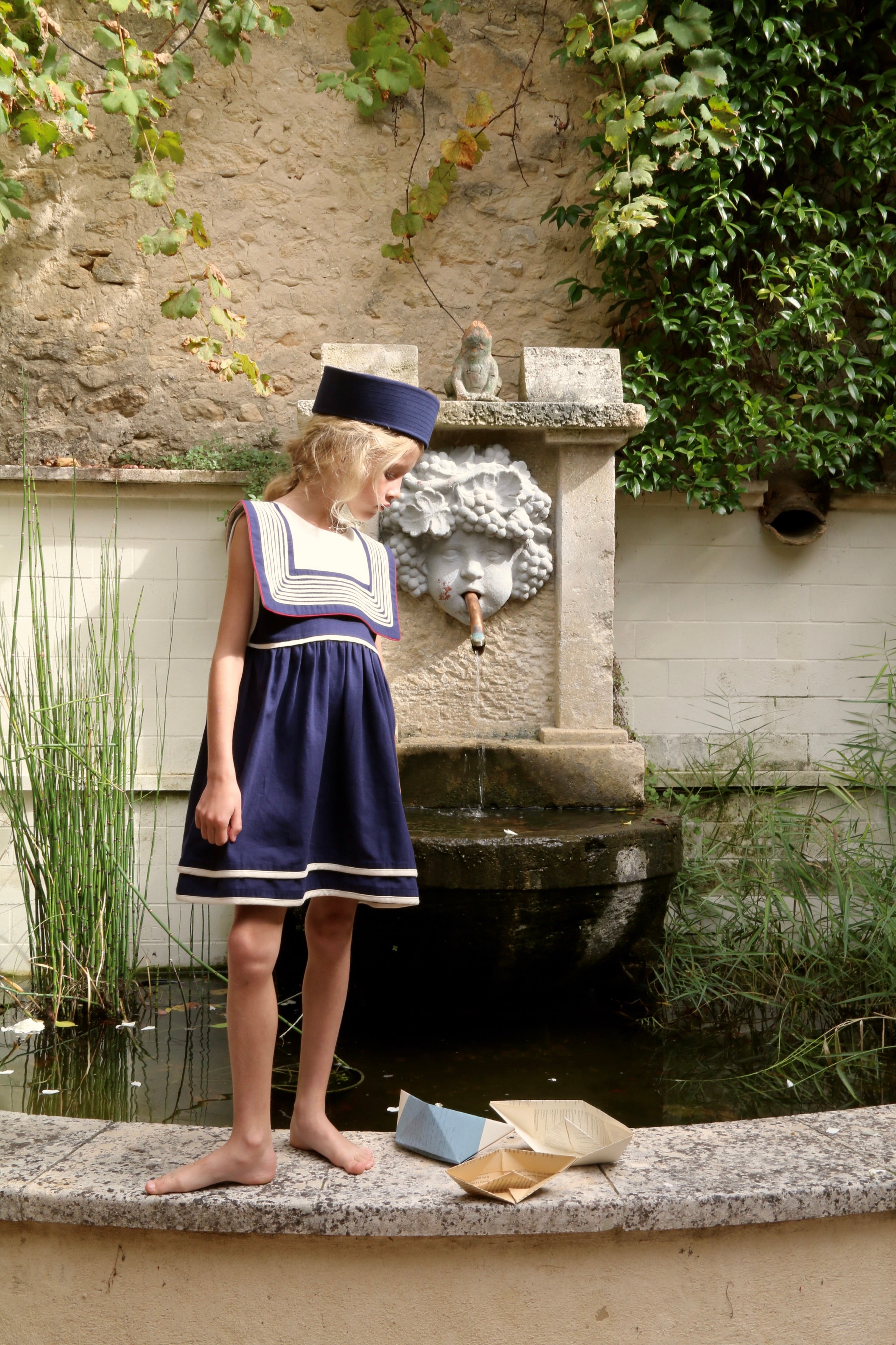 BONJOUR DIARY    Sailor dress Dark navy blue solid Denim
