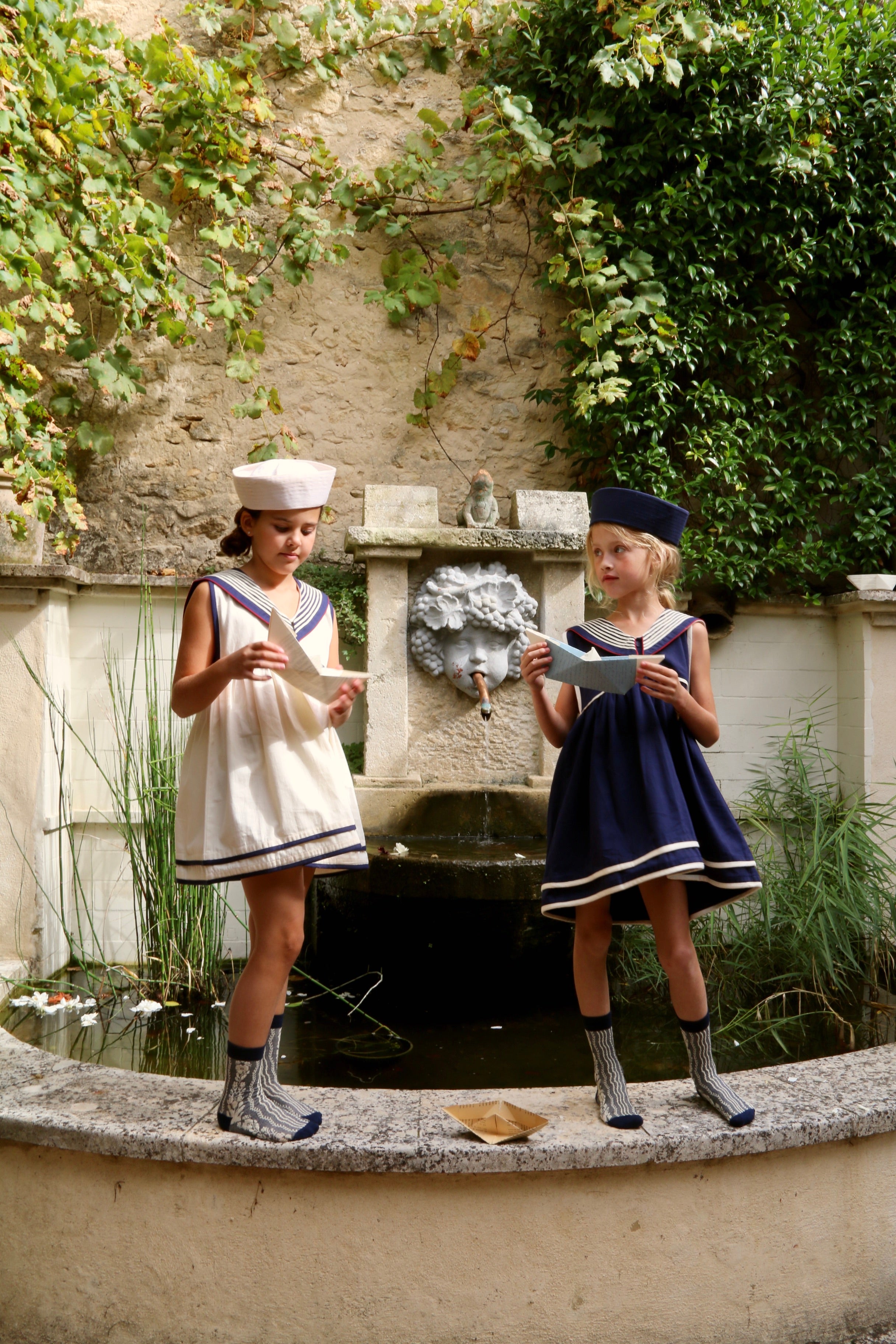 BONJOUR DIARY    Sailor dress Ivory solid Denim