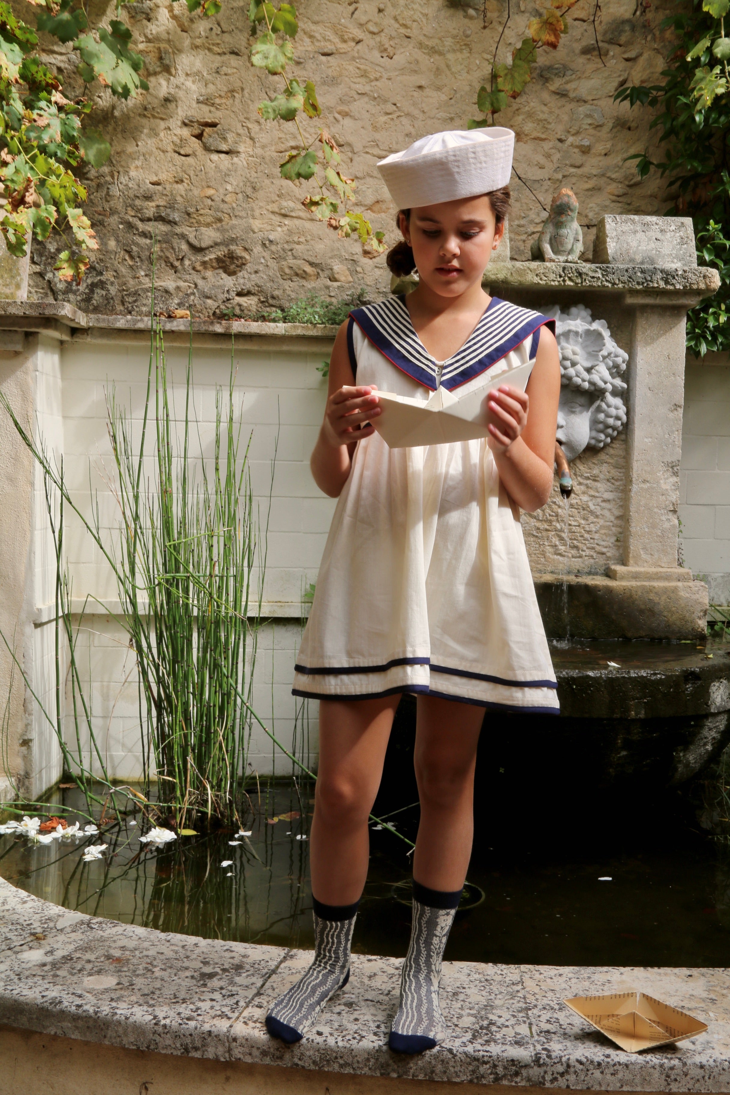 BONJOUR DIARY    Sailor dress Ivory solid Denim
