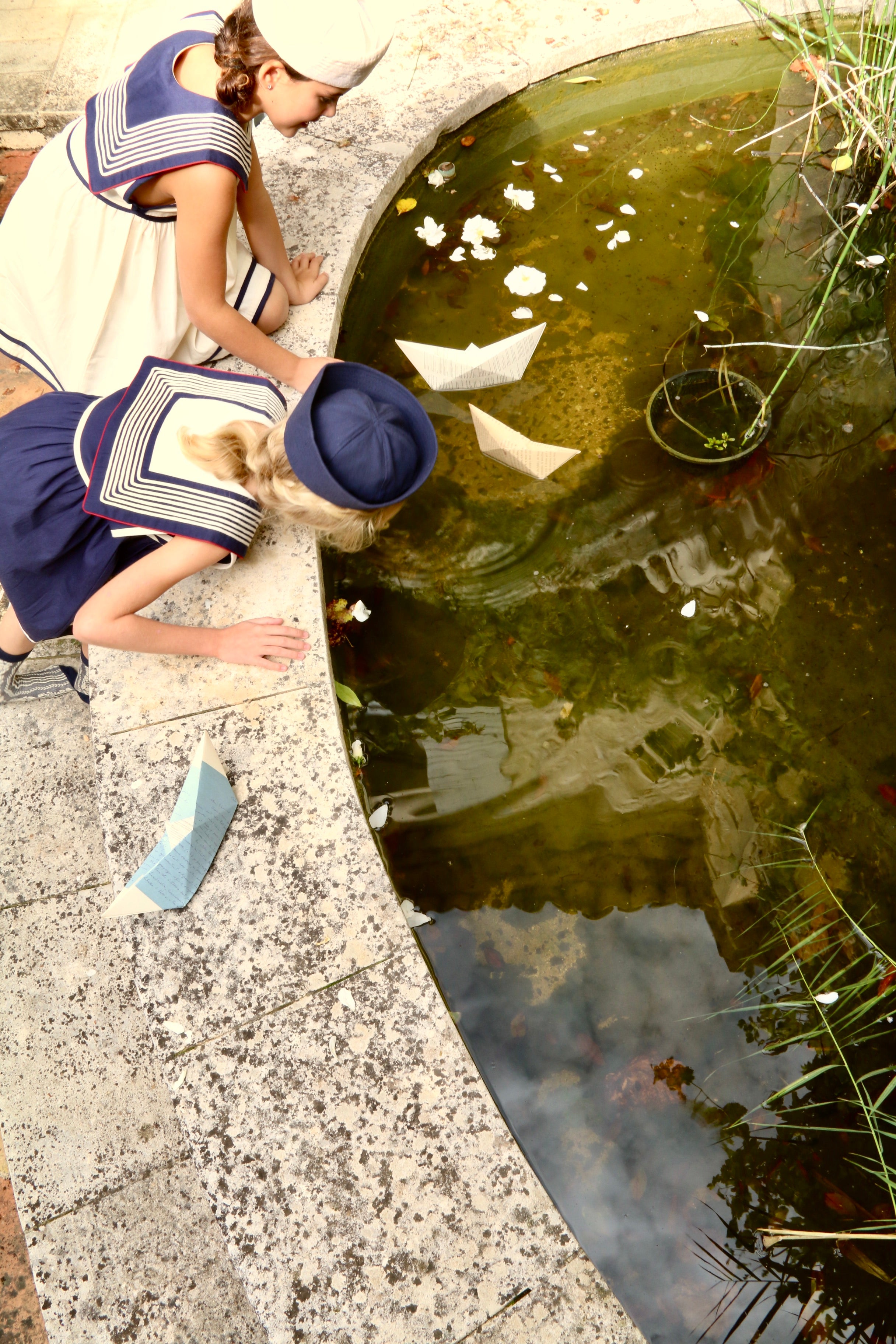 BONJOUR DIARY    Sailor dress Ivory solid Denim