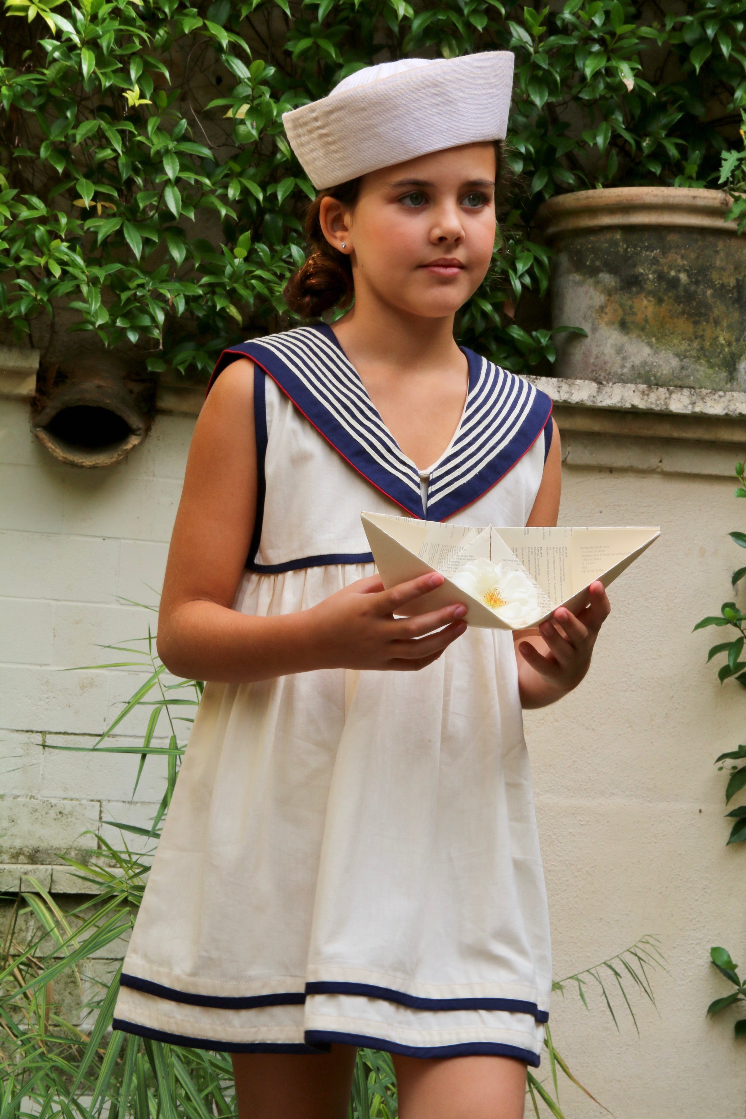 BONJOUR DIARY    Sailor dress Ivory solid Denim