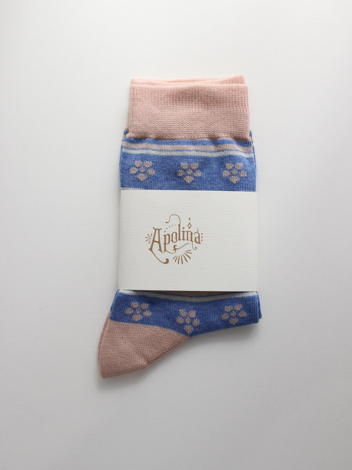 APOLINA  ALPINE FLORAL ANKLE SOCK - DRIED ROSE/LAKE