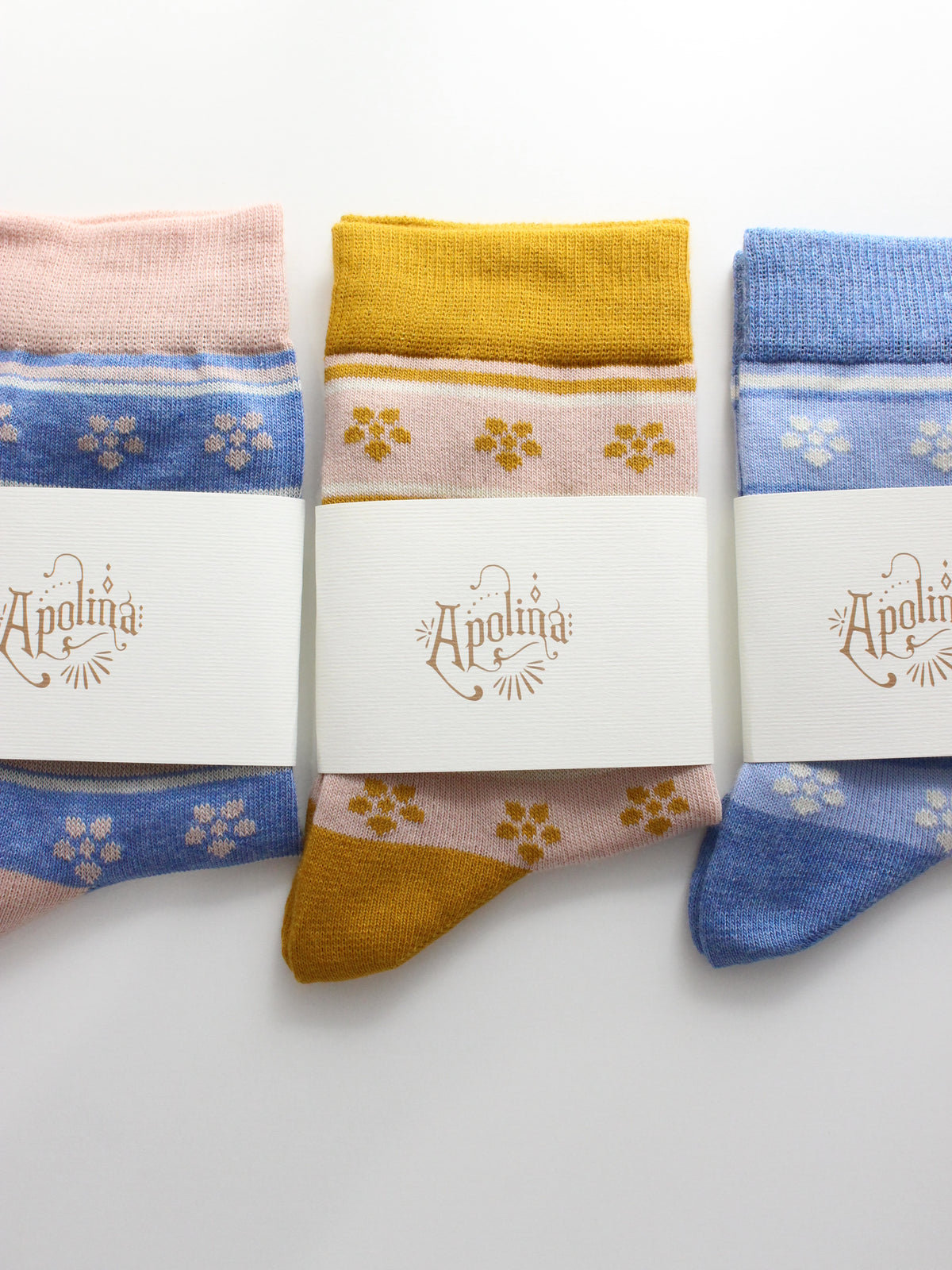 APOLINA  ALPINE FLORAL ANKLE SOCK - BOOK BLUE/MILK