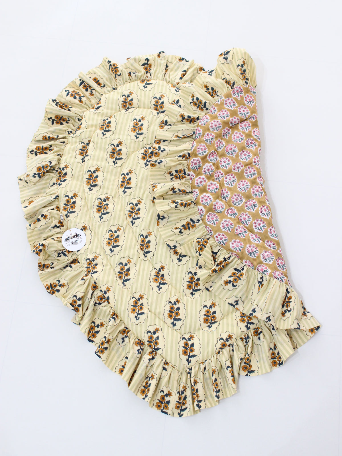 saruche  Heart Frill Mat  リバーシブル  キャメルx薄黄緑　RESONASON Limited Edition