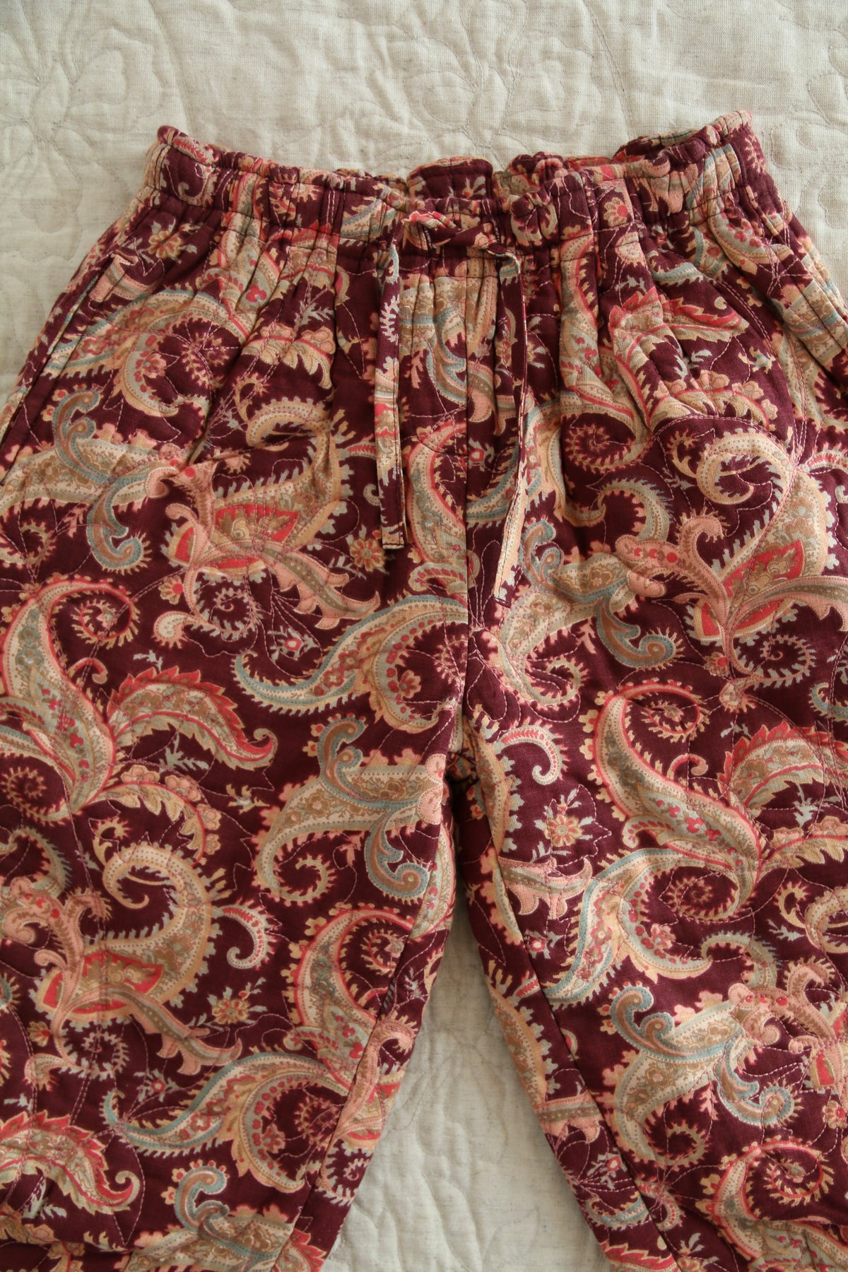 BONJOUR DIARYか  Quilted pant Burgundy cashmere print - organic slub