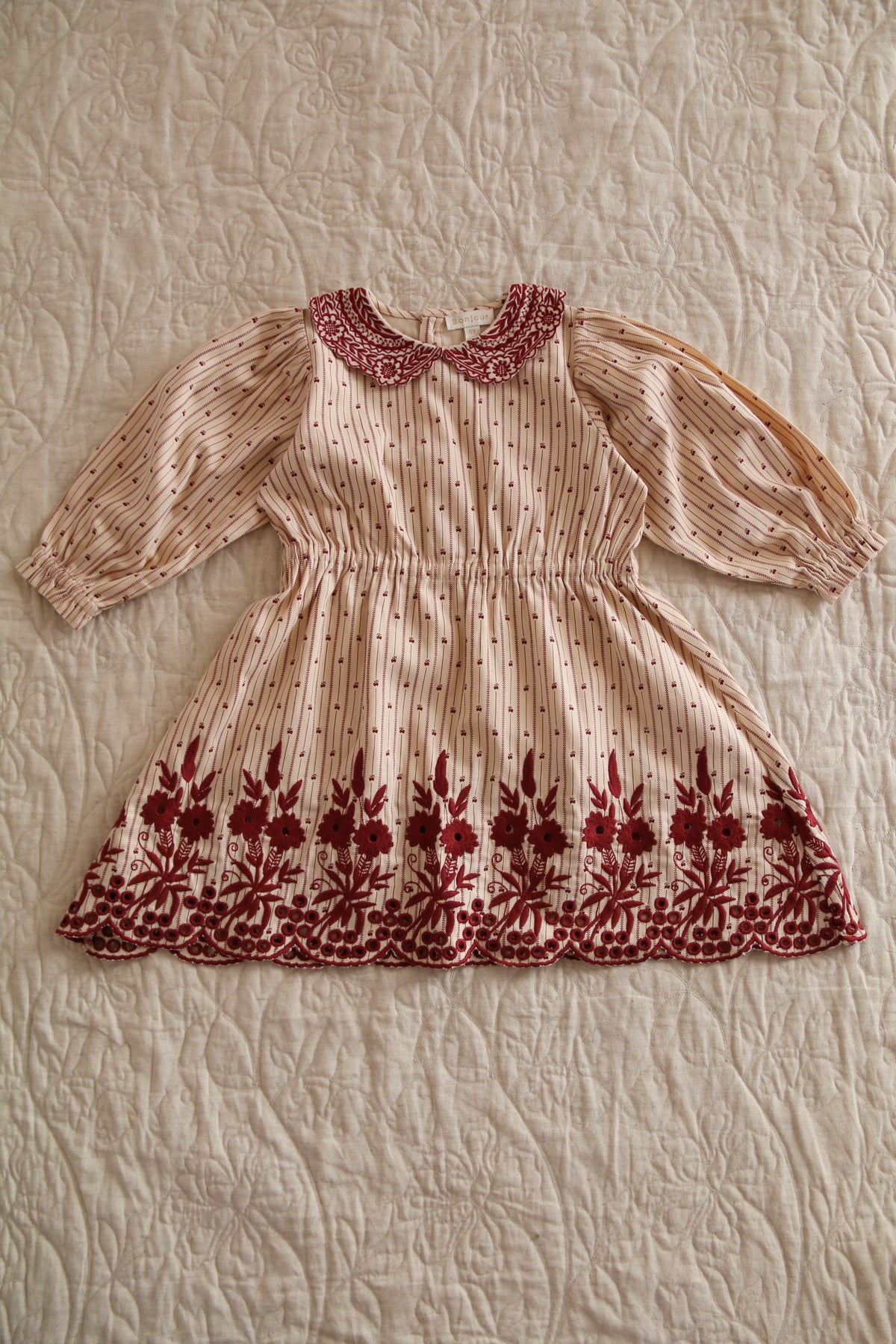 BONJOUR DIARY  Embroidered dress Provencal print - denim eyelette