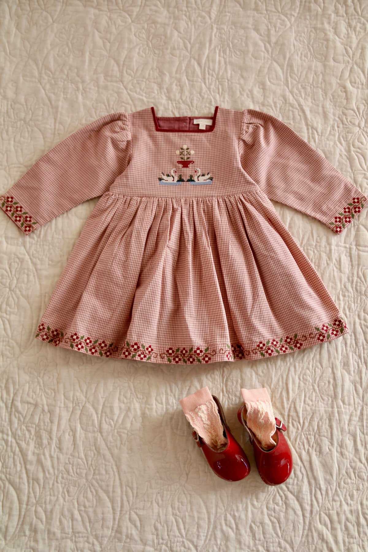 BONJOUR DIARY  Embroidered dress Nude check