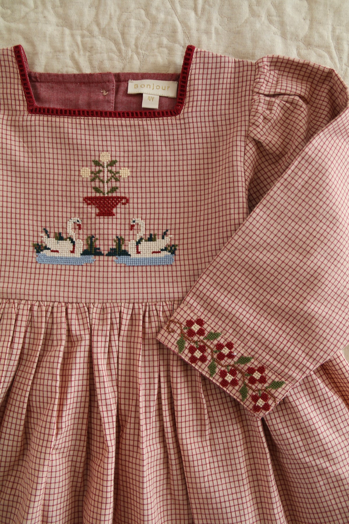 BONJOUR DIARY  Embroidered dress Nude check