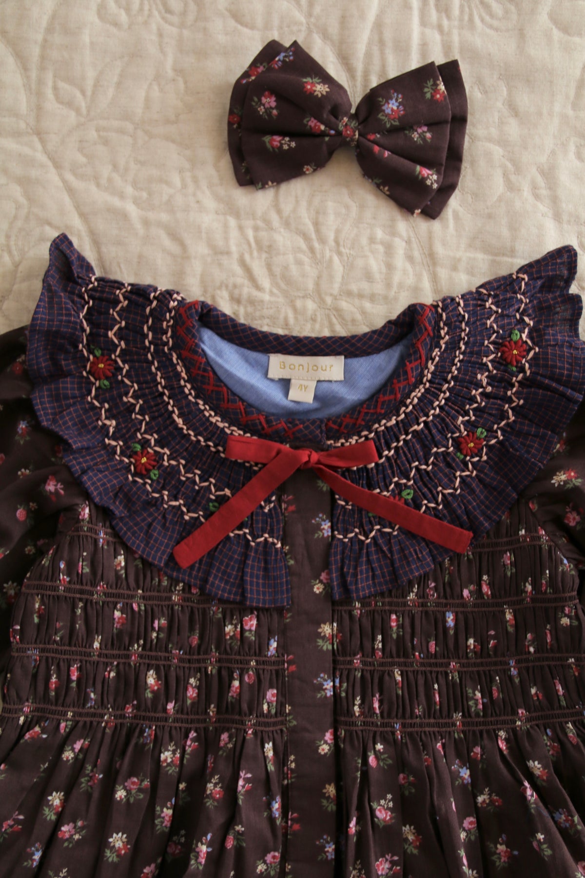 BONJOUR DIARY  Tunic with hair clips Little bouquet print