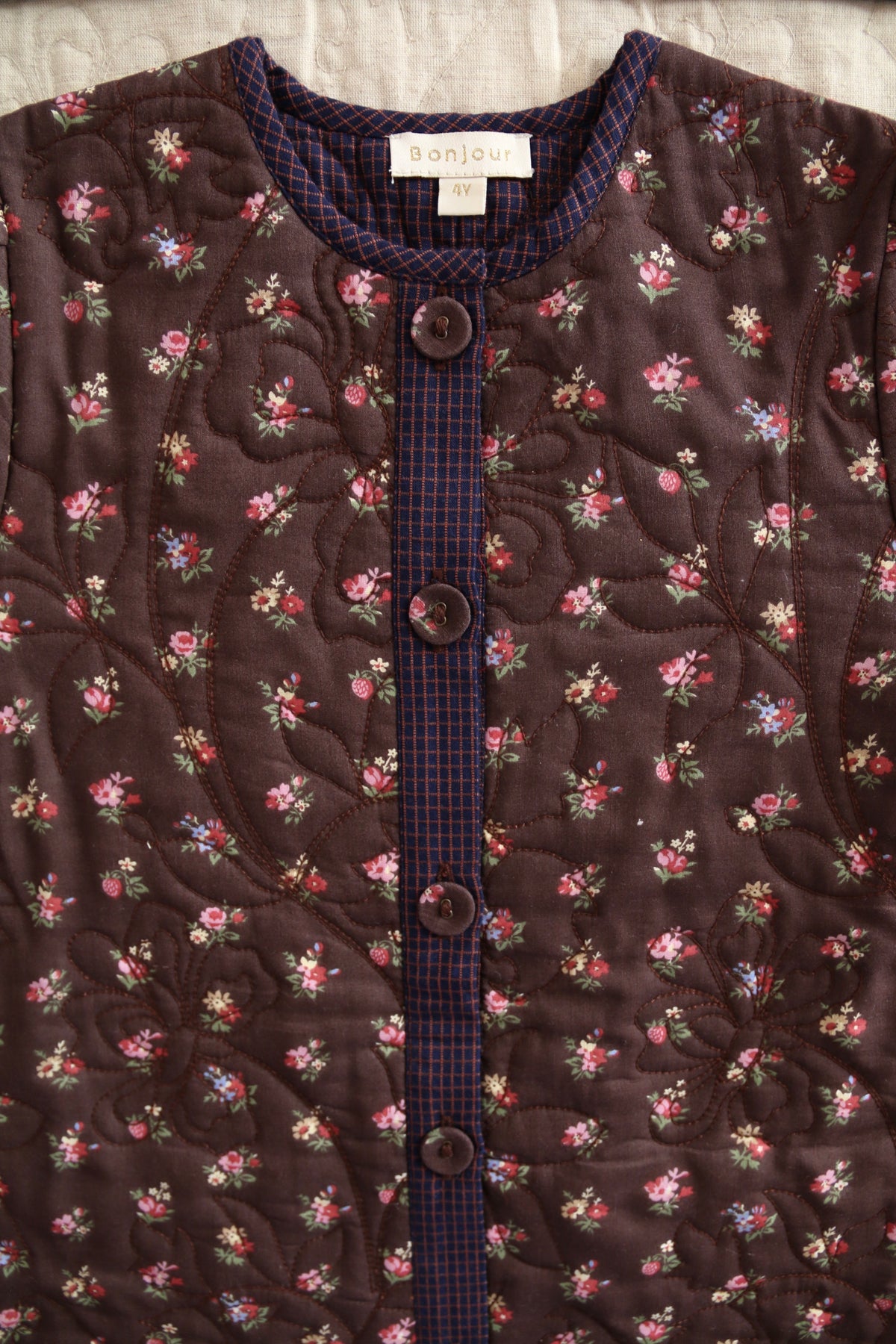 BONJOUR DIARY  Quilted dress coat with scarf Little bouquet print