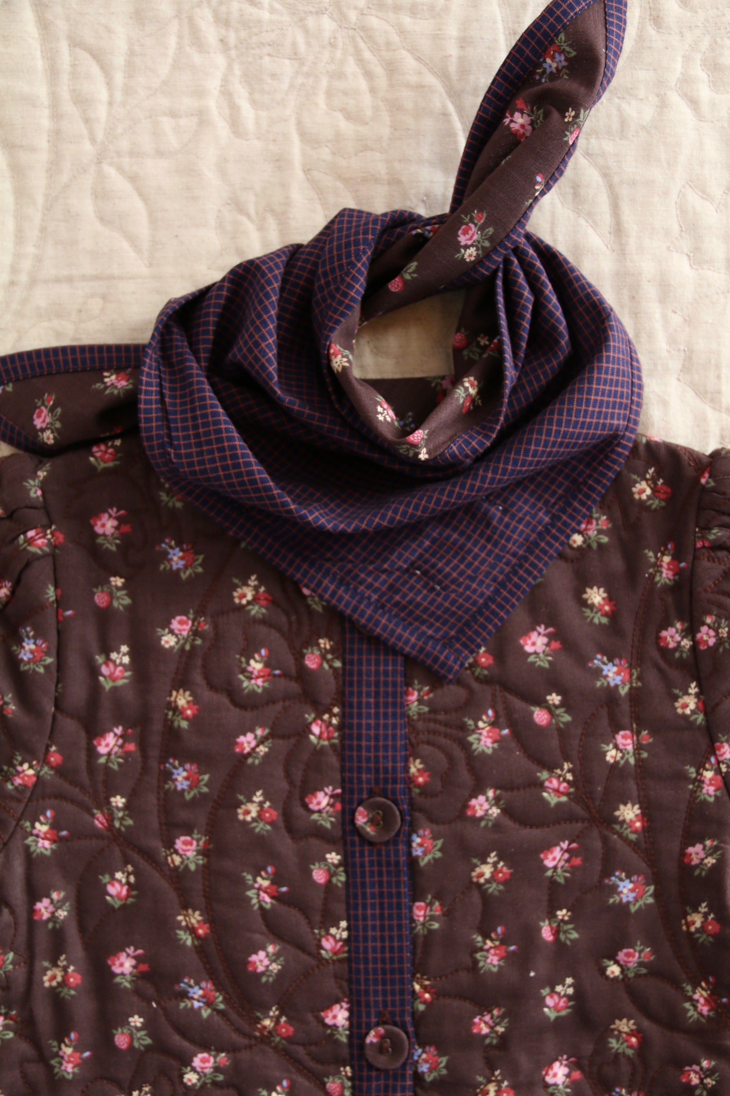 BONJOUR DIARY Quilted dress coat with scarf リバーシブルコート