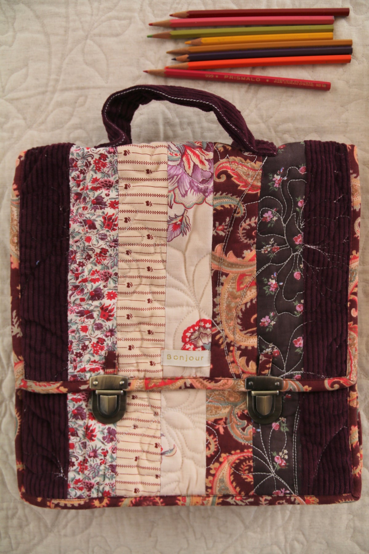 BONJOUR DIARY  Patchwork school bag all AW26 prints