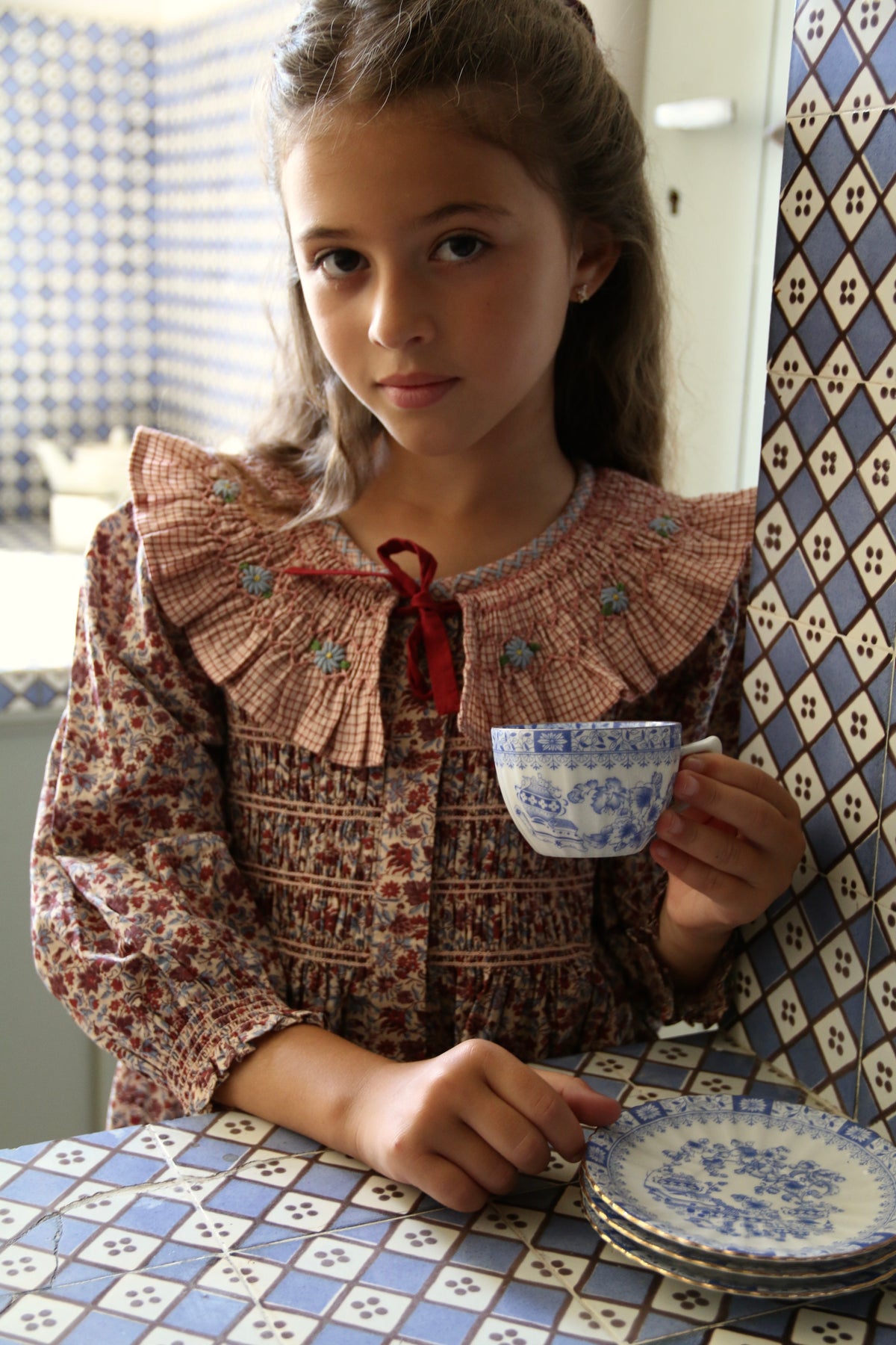 BONJOUR DIARY  Tunic with hair clip Blue flower field print