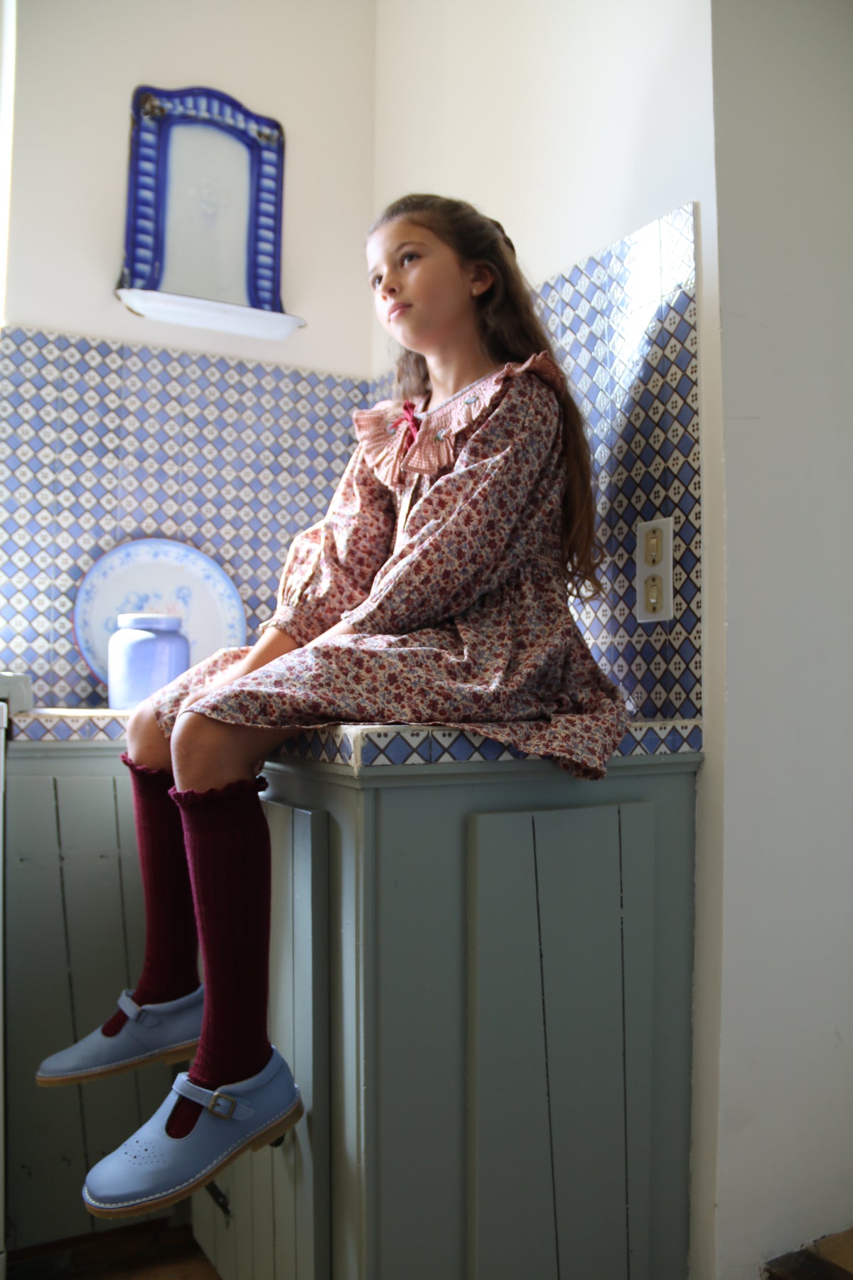 BONJOUR DIARY  Tunic with hair clip Blue flower field print
