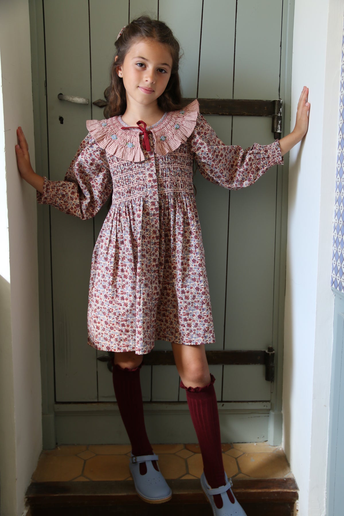 BONJOUR DIARY  Tunic with hair clip Blue flower field print
