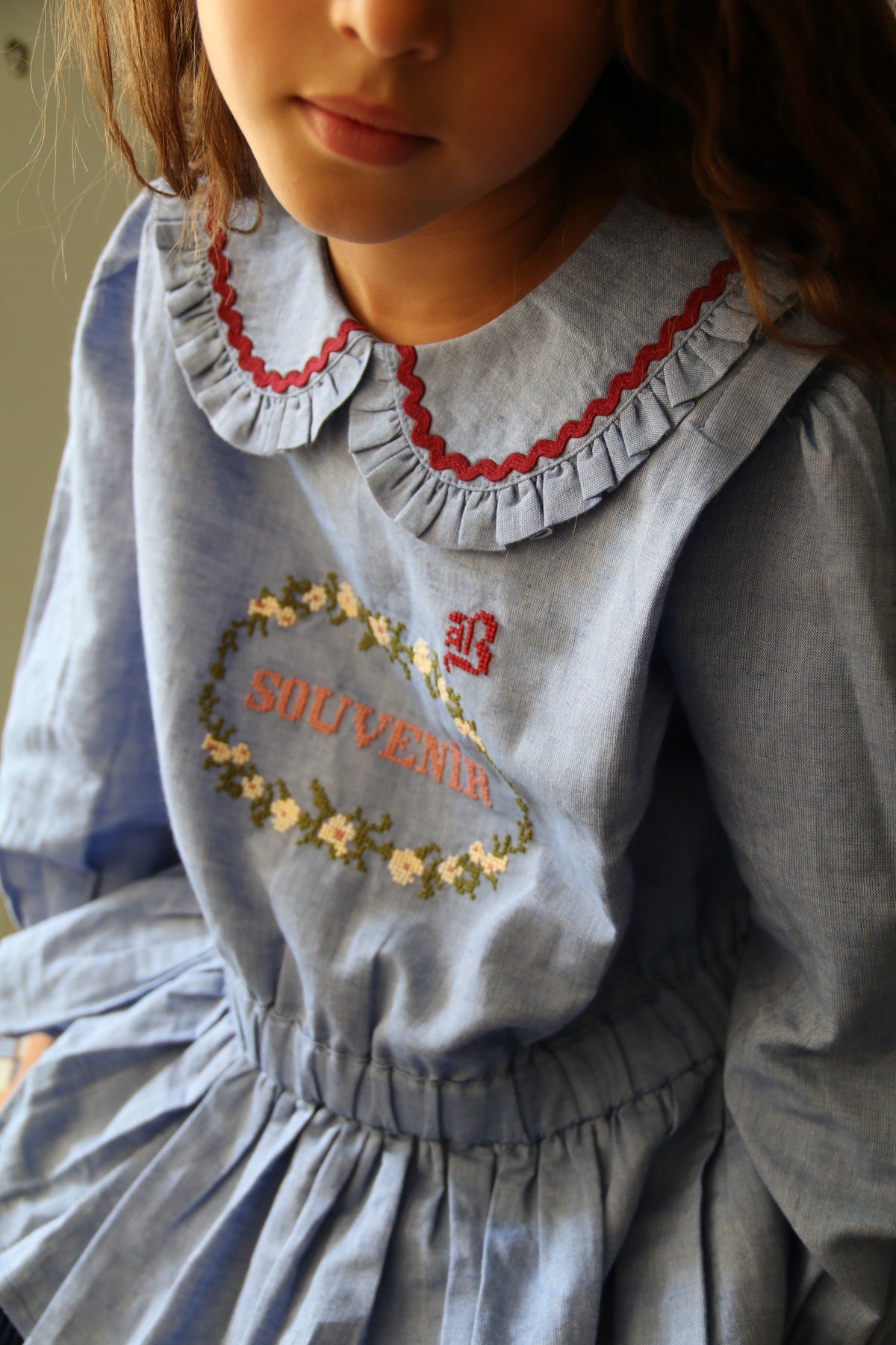 BONJOUR DIARY  Embroidered blouse Blue chambray