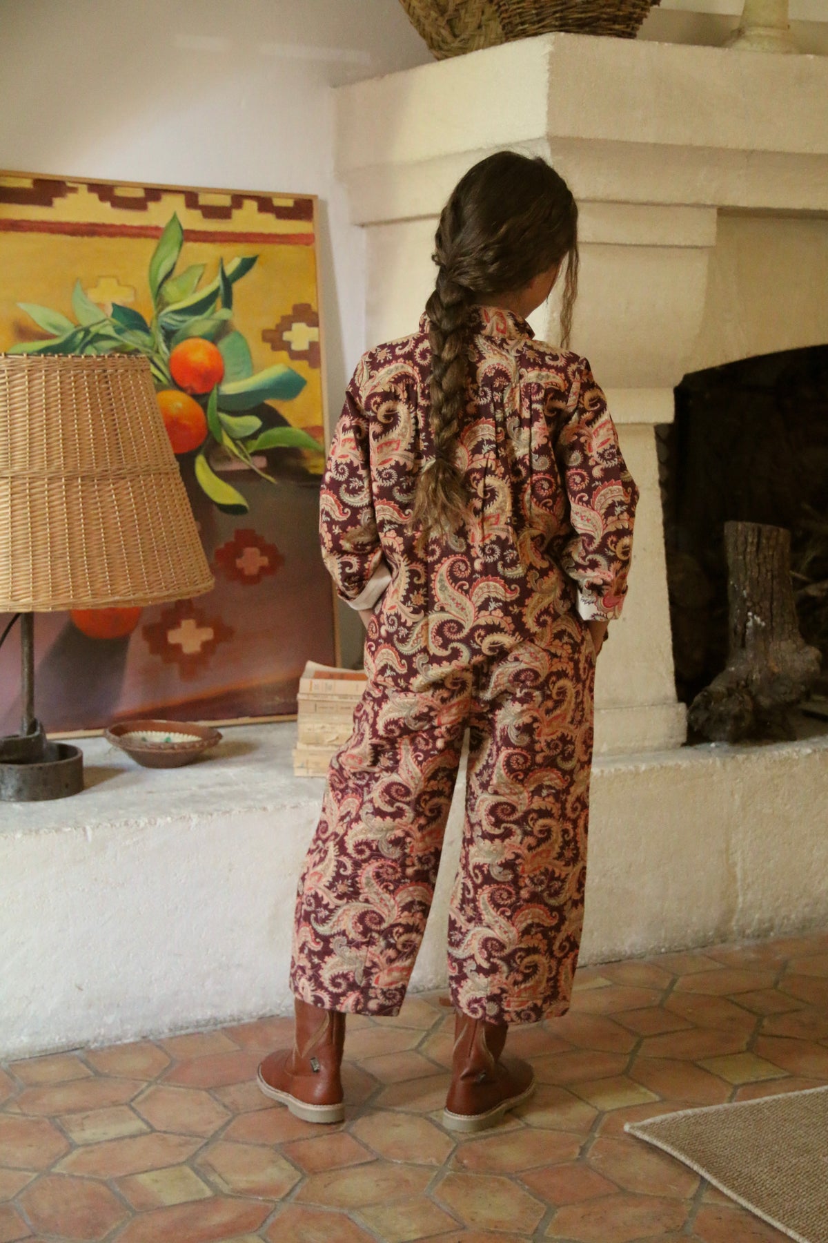 BONJOUR DIARYか  Quilted pant Burgundy cashmere print - organic slub