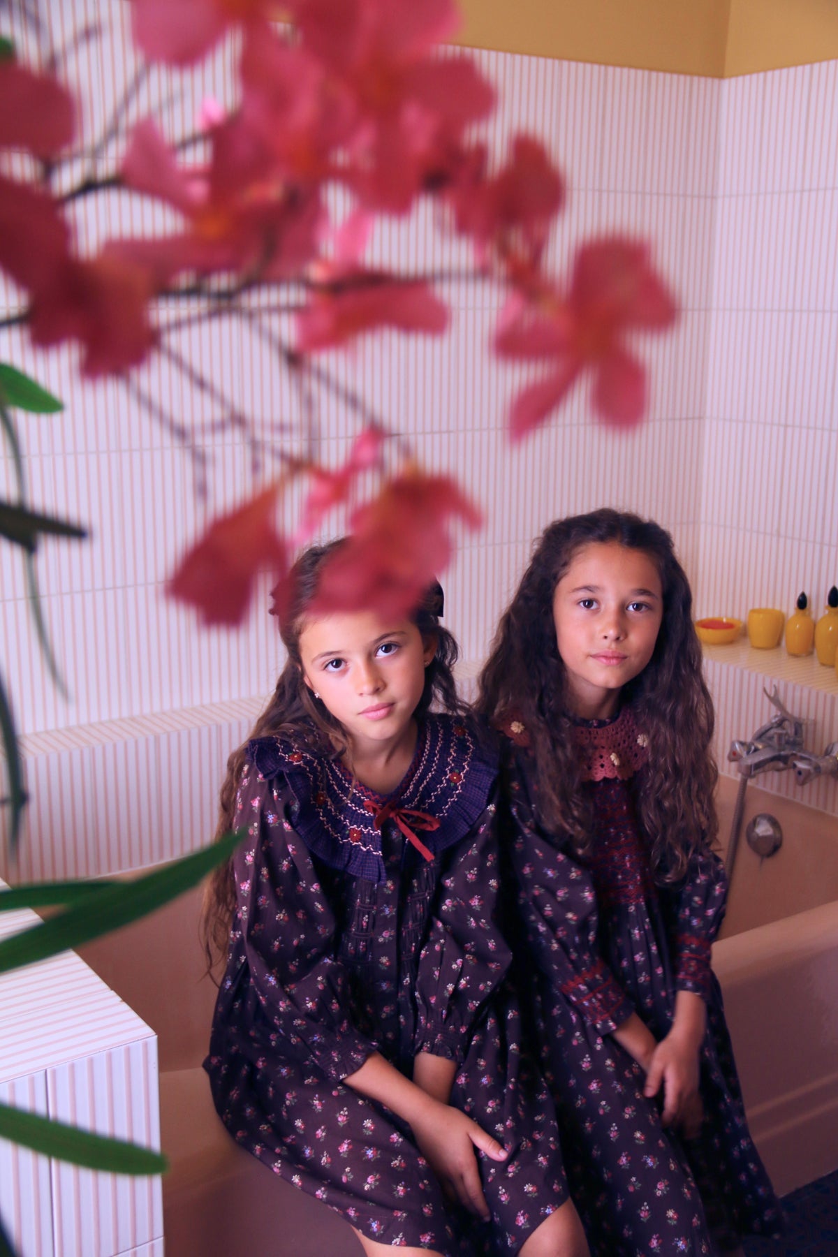 BONJOUR DIARY  Tunic with hair clips Little bouquet print