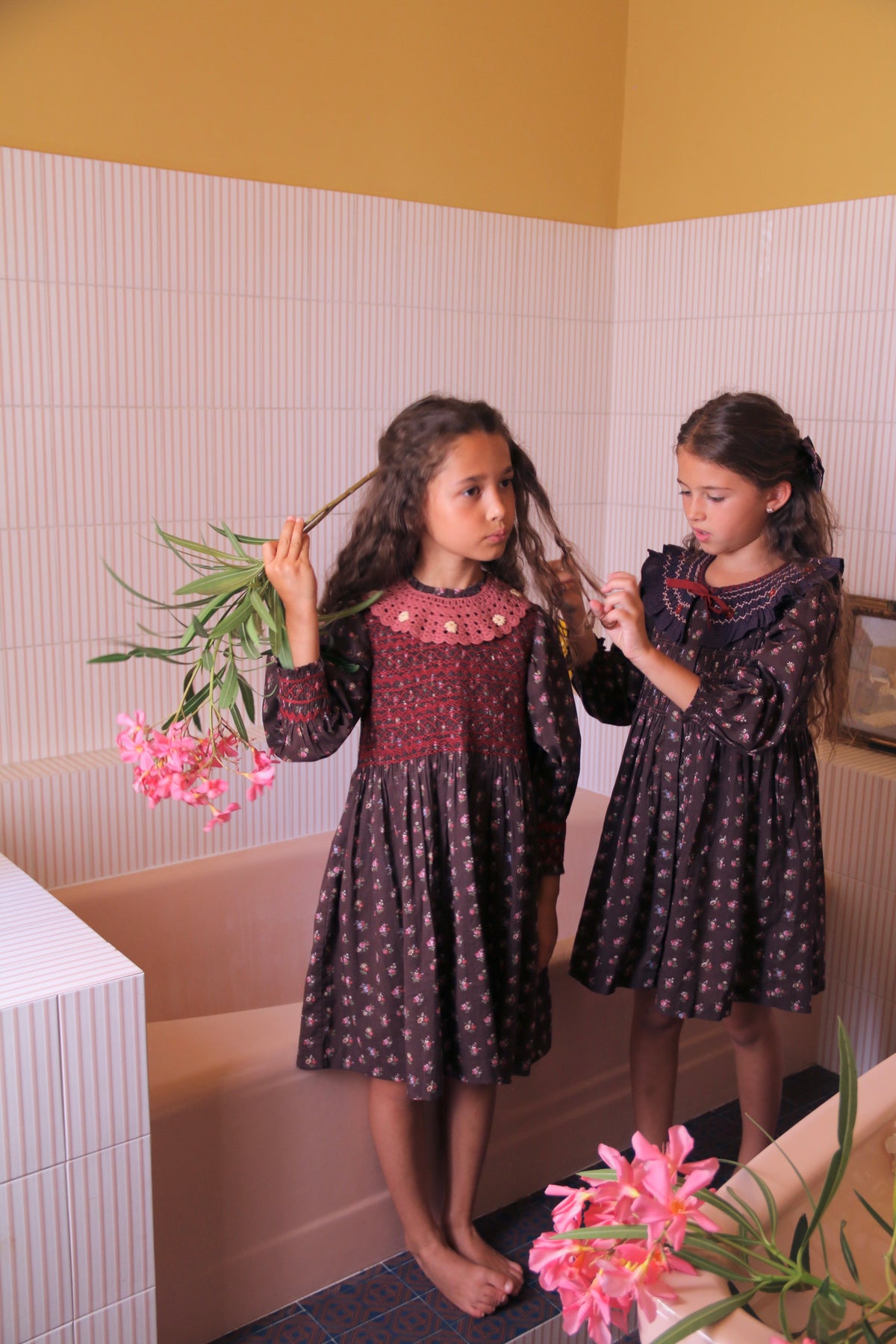 BONJOUR DIARY  Tunic with hair clips Little bouquet print